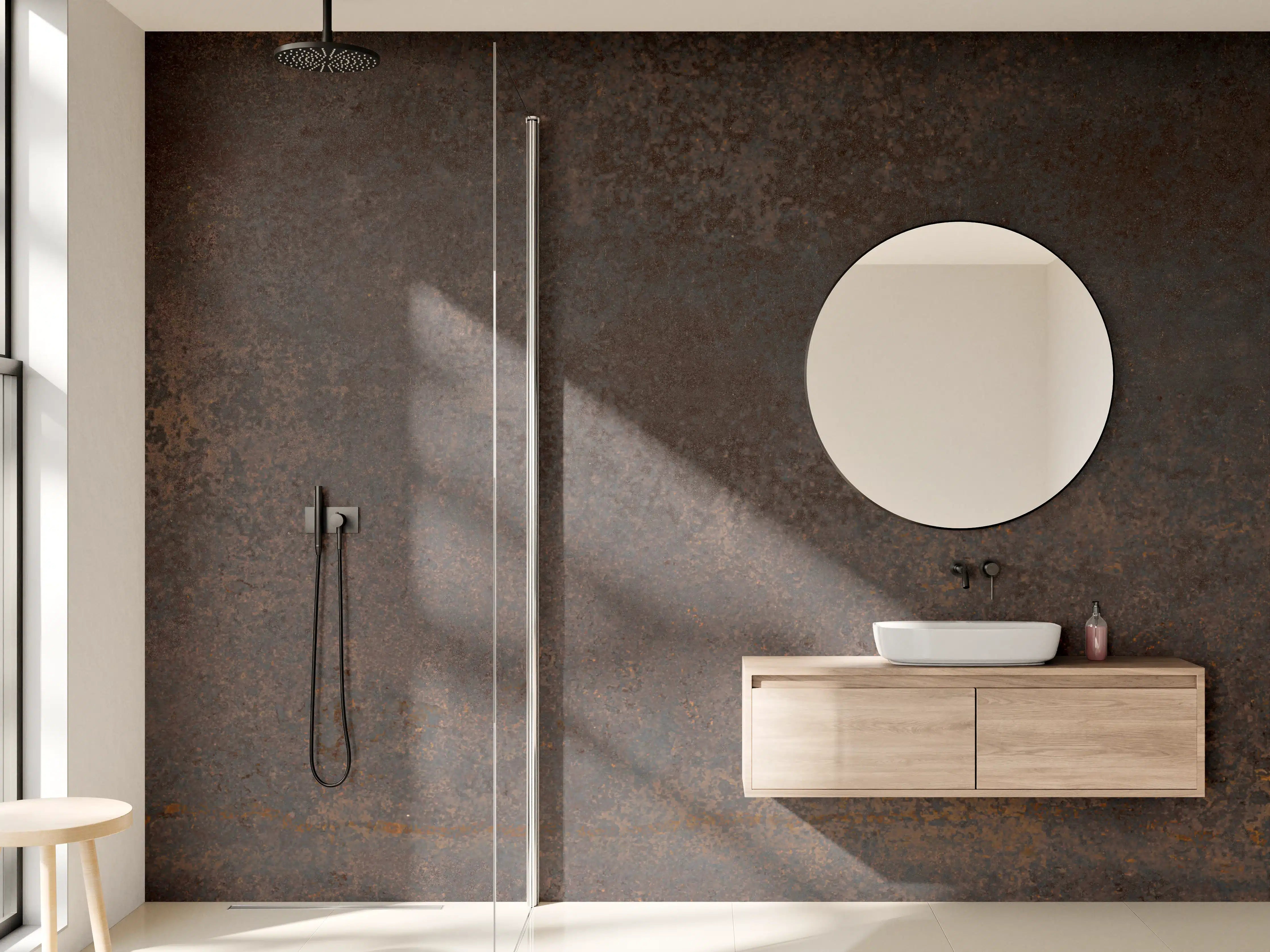 Wandverkleidung Bad - Braun-Grauer Zement