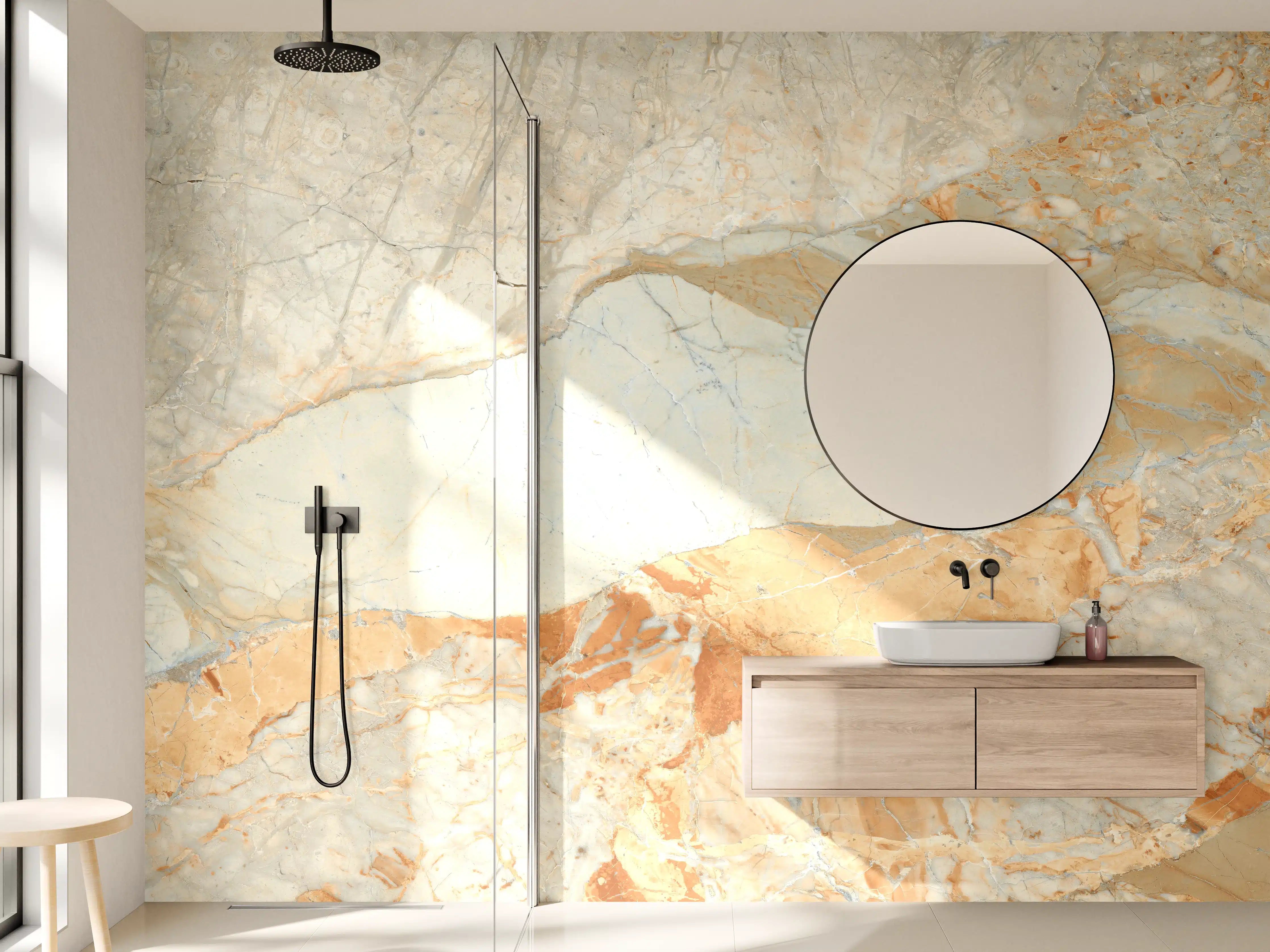 Wandverkleidung Bad - Brauner Marmor mit Adern