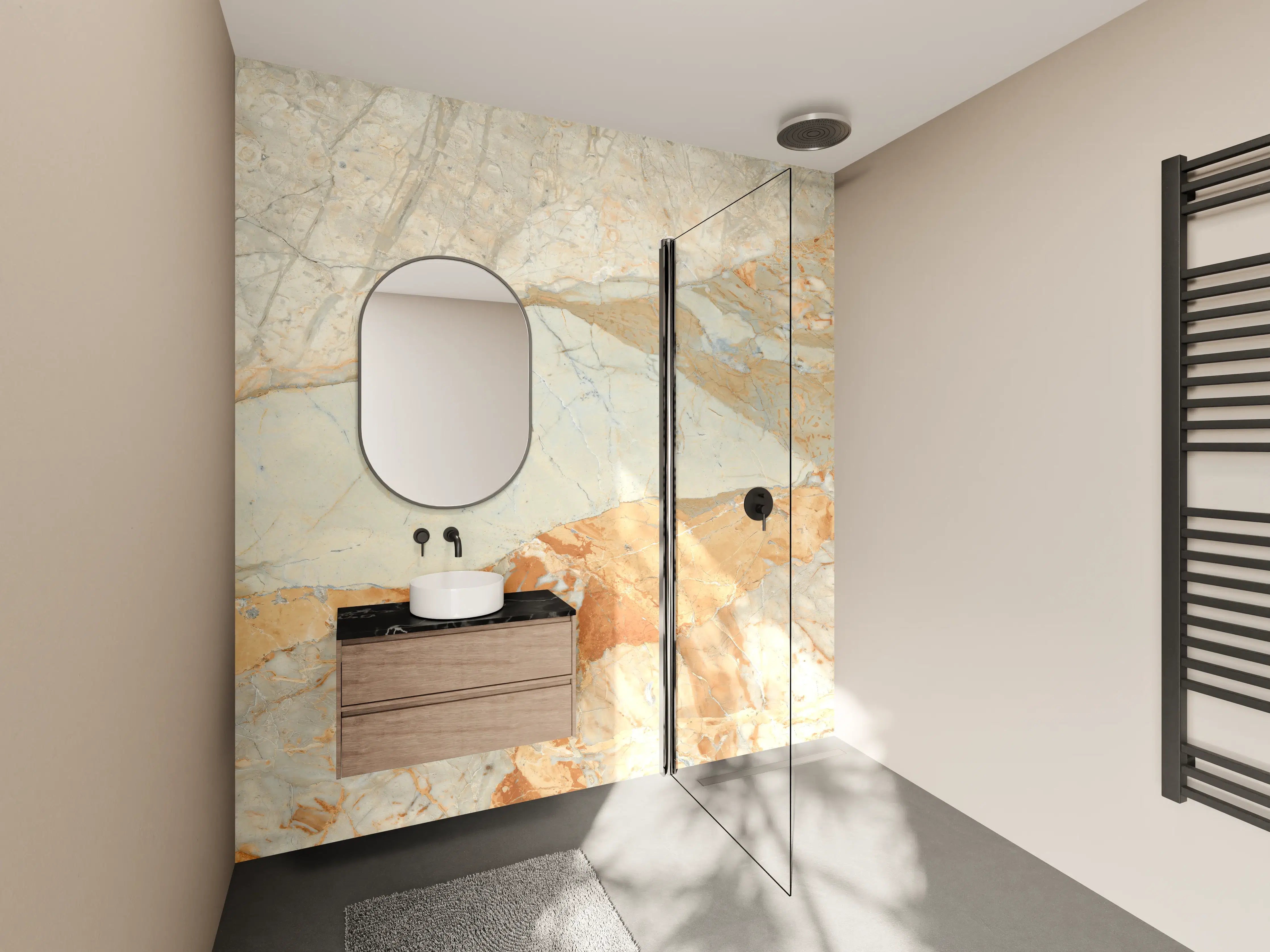 Wandverkleidung Bad - Brauner Marmor mit Adern