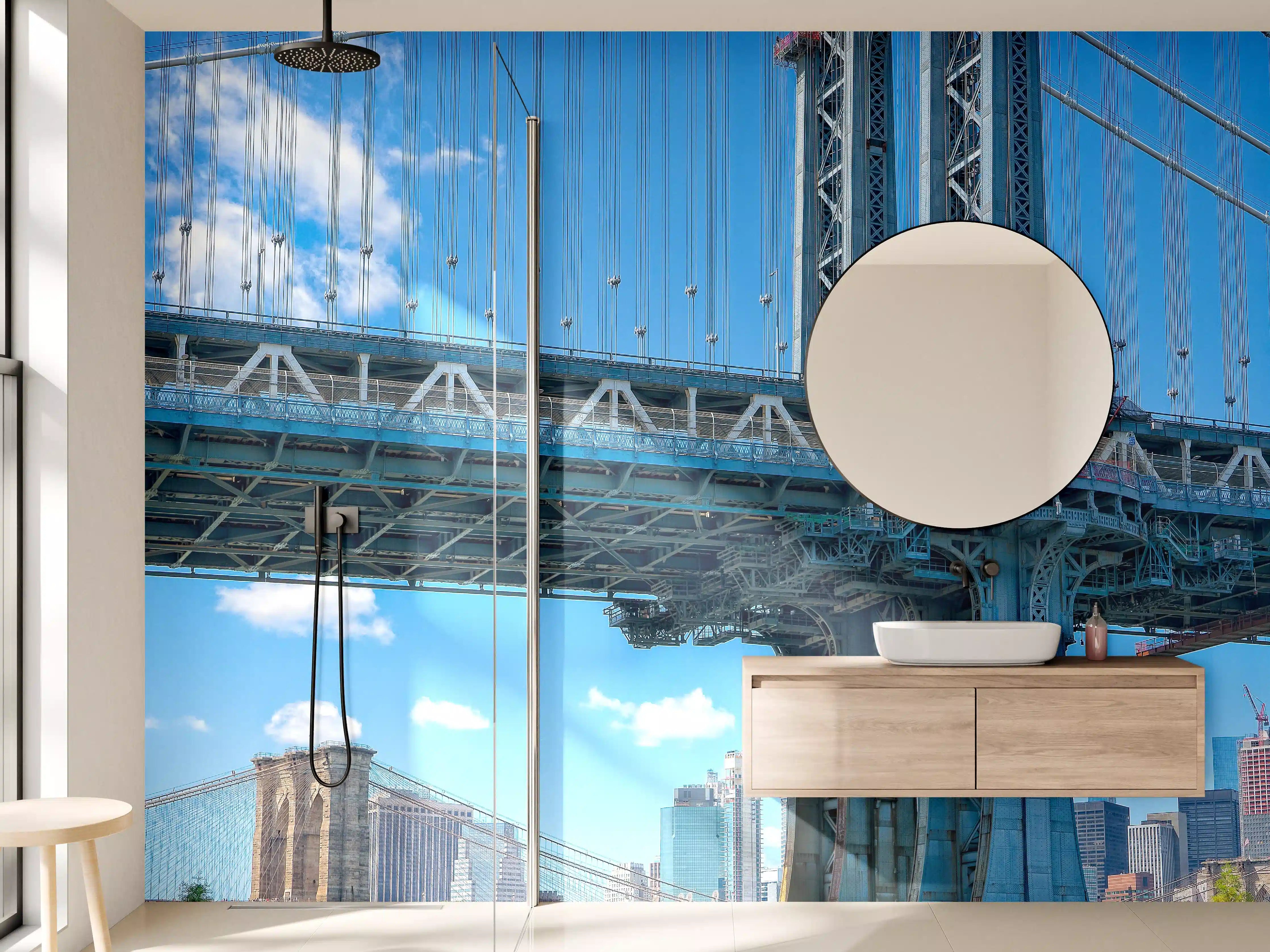 Wandverkleidung Bad - Brooklyn Bridge im Grautonmeer