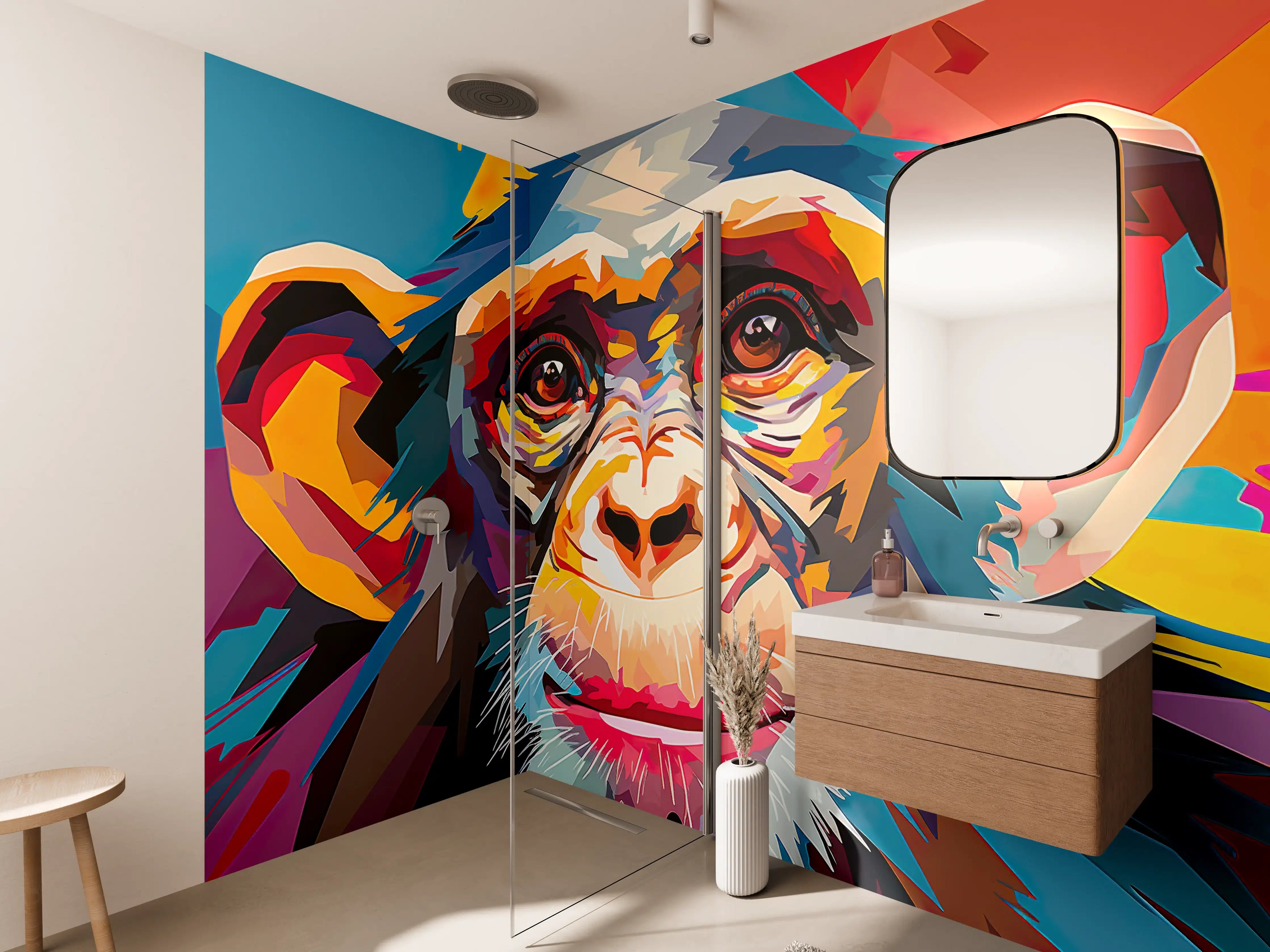 Wandverkleidung Bad - Bunte Affenporträt-Kunst