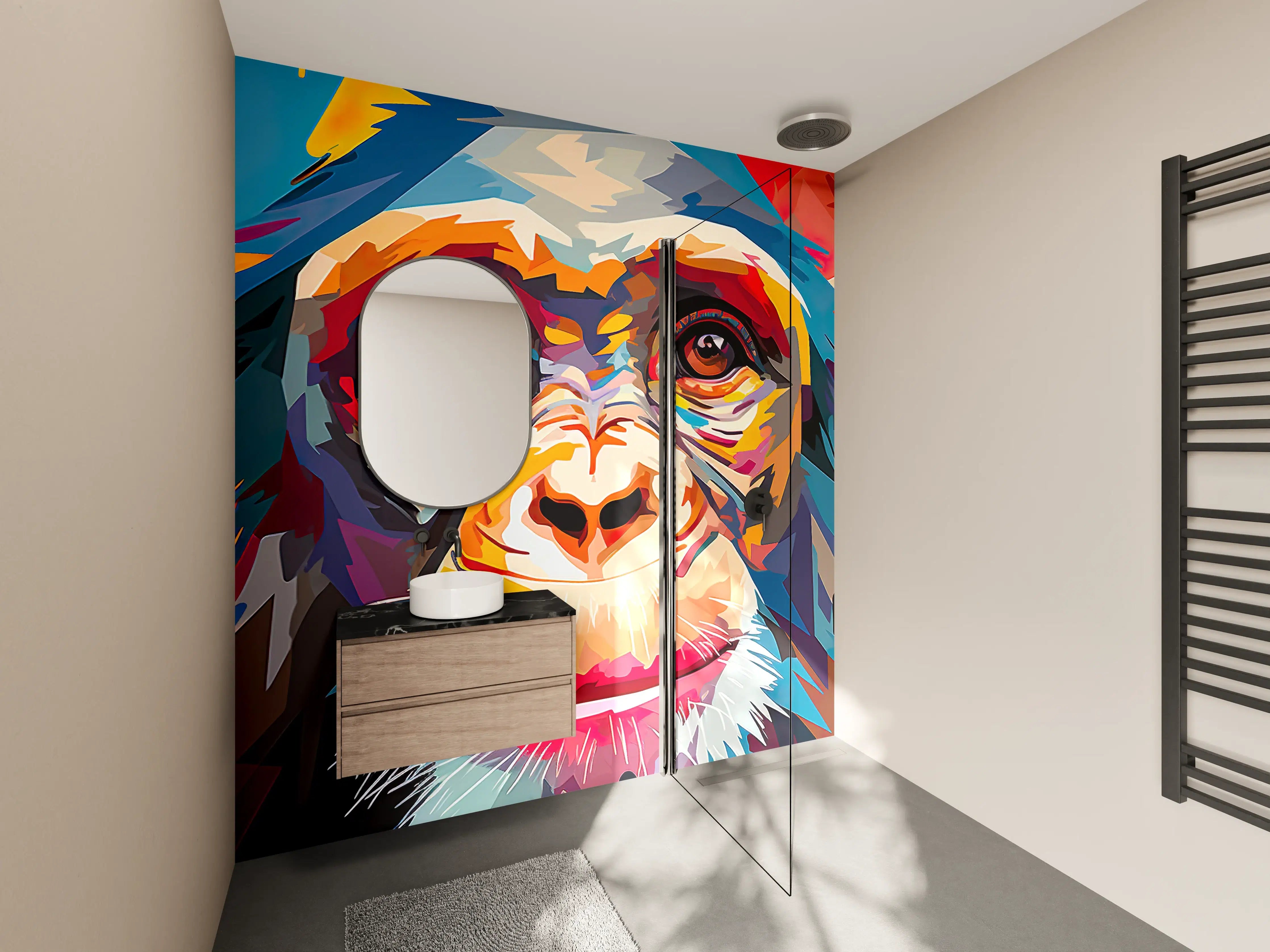 Wandverkleidung Bad - Bunte Affenporträt-Kunst