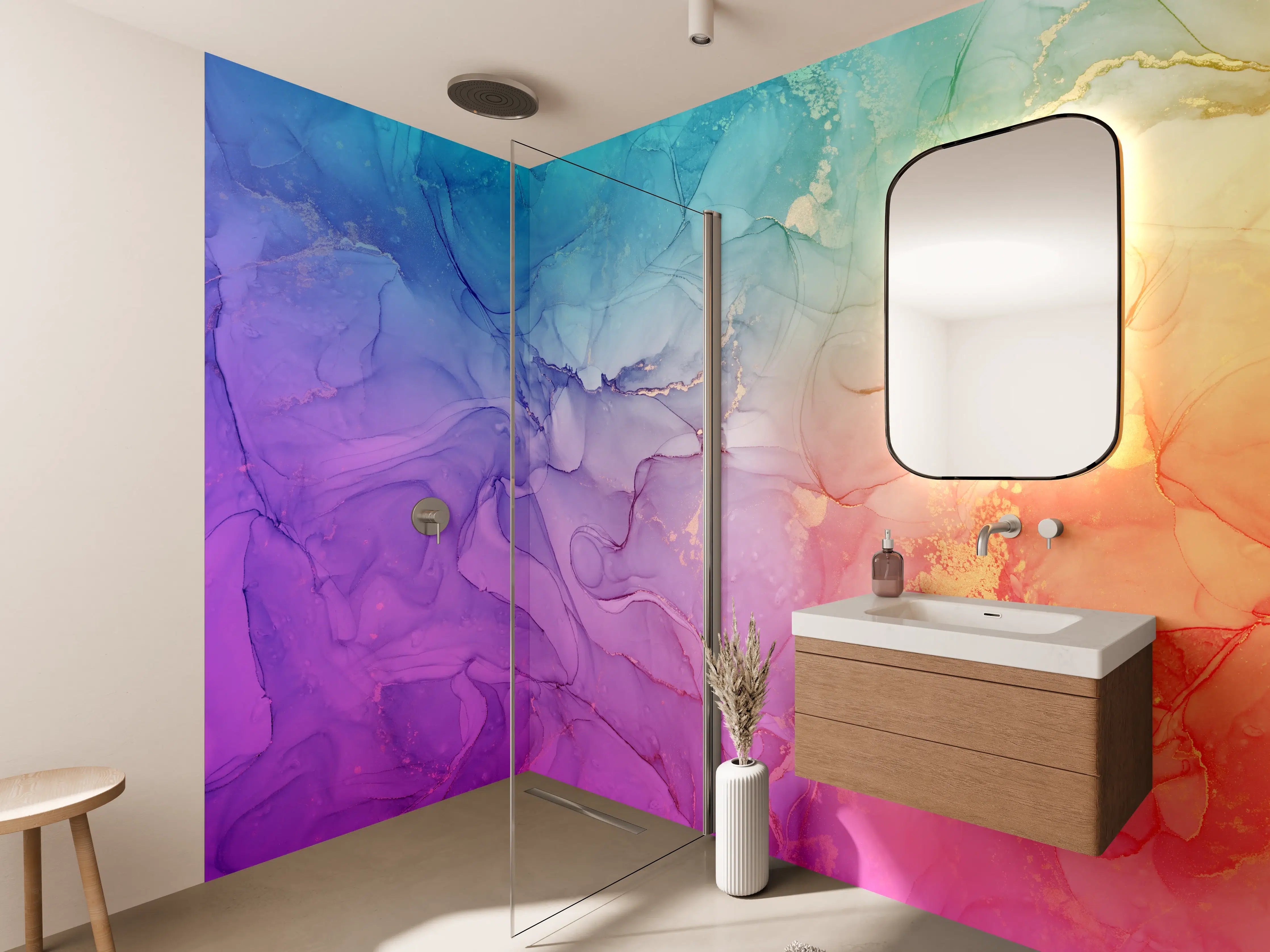 Wandverkleidung Bad - Bunte Aquarell-Textur in Regenbogenfarben