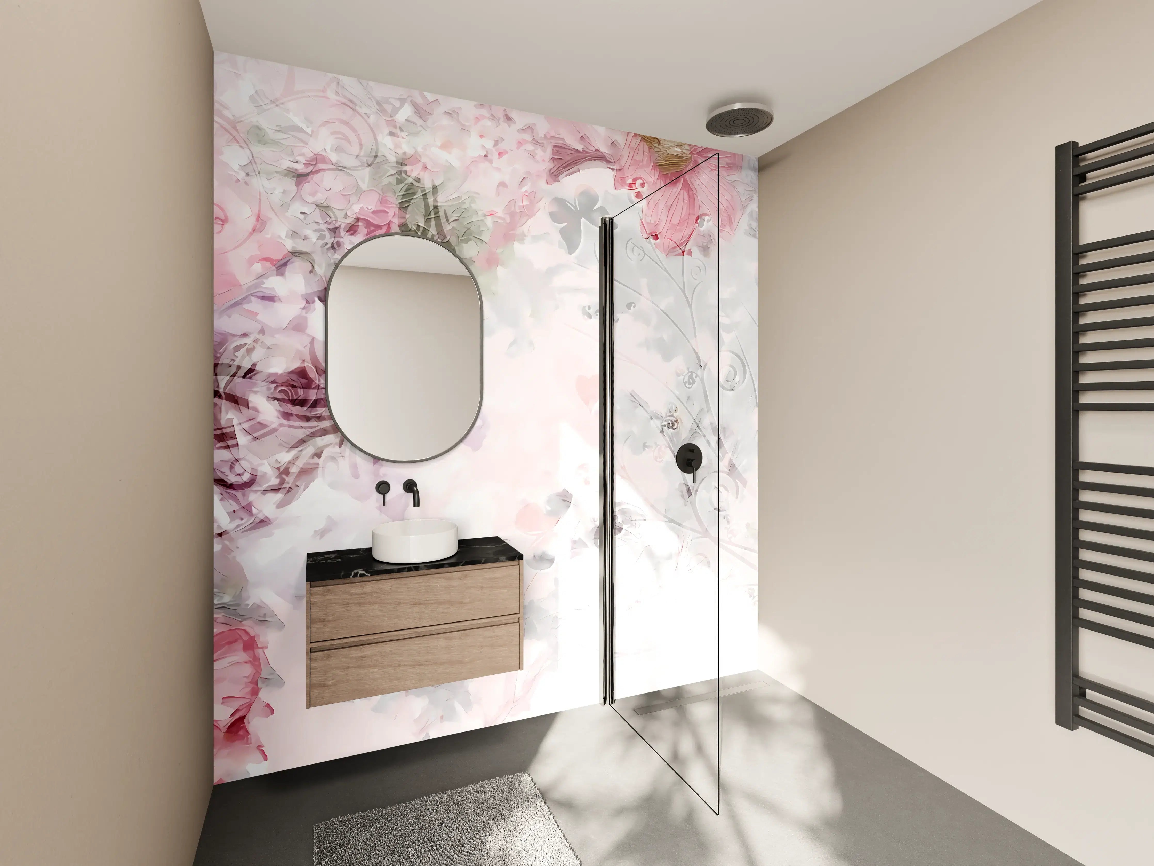 Wandverkleidung Bad - Bunte Blumen - Pastell Farben