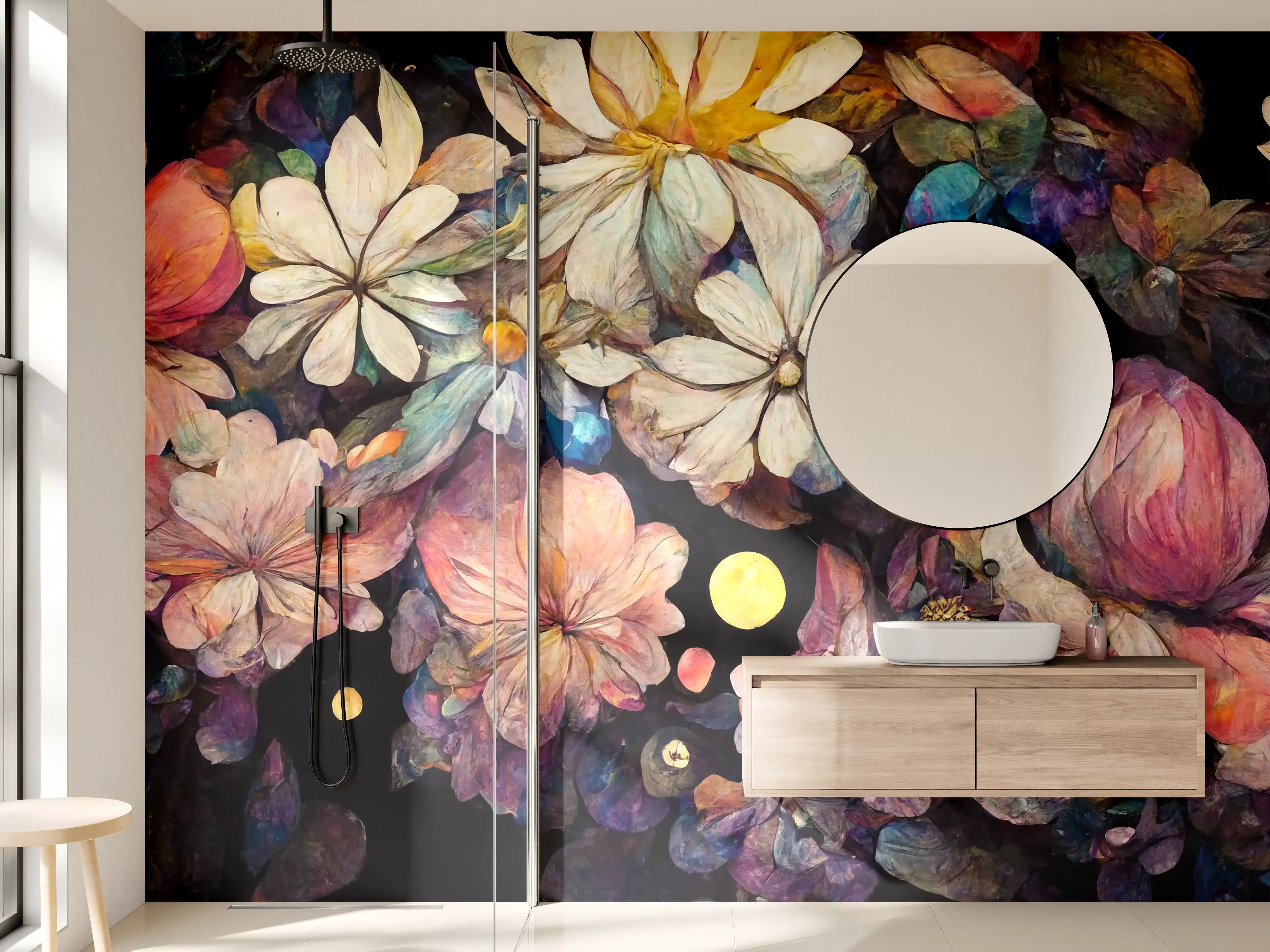 Wandverkleidung Bad - Bunte Blumen- und Farbmuster