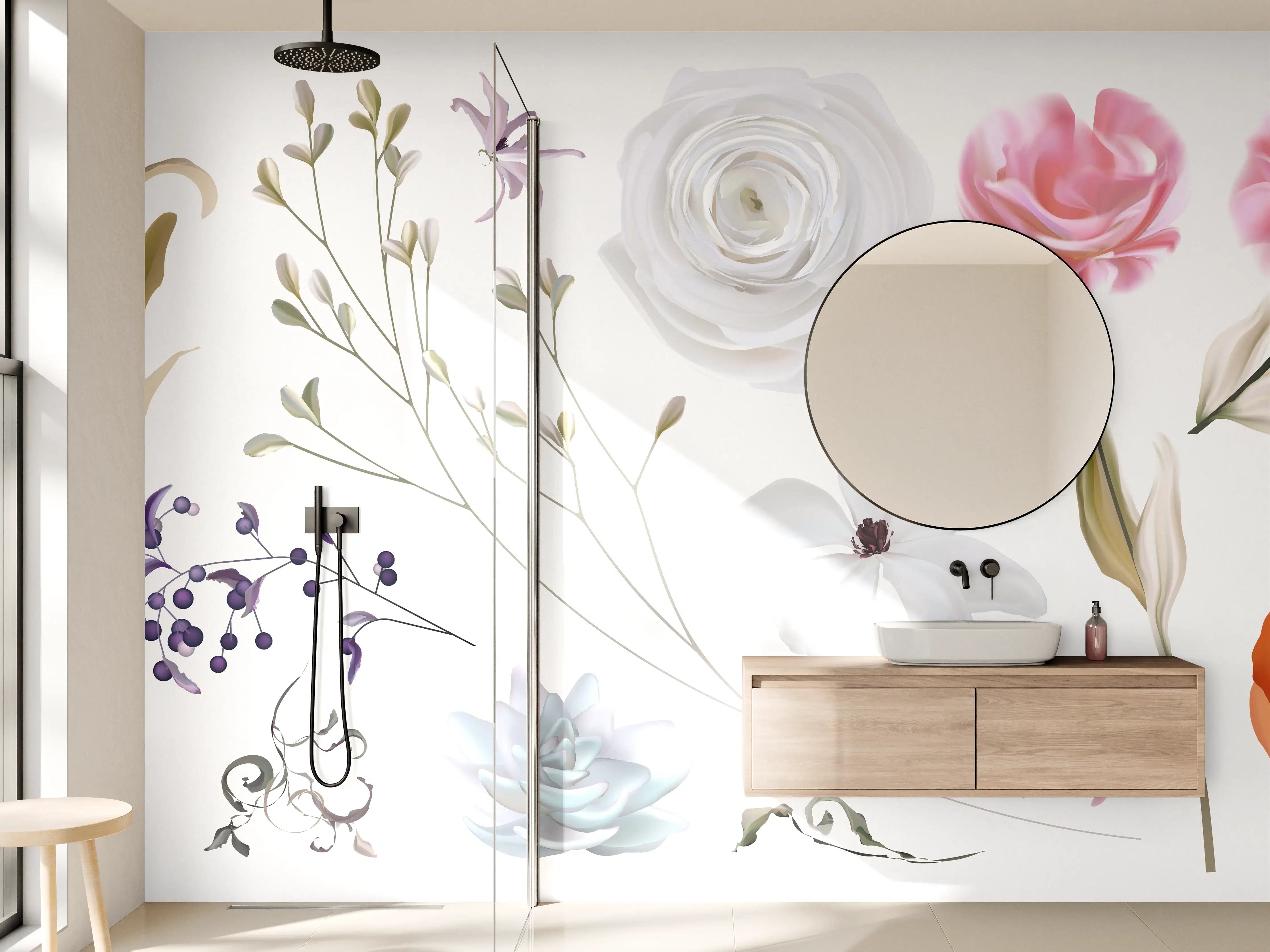 Wandverkleidung Bad - Bunte Blumenillustrationen Set