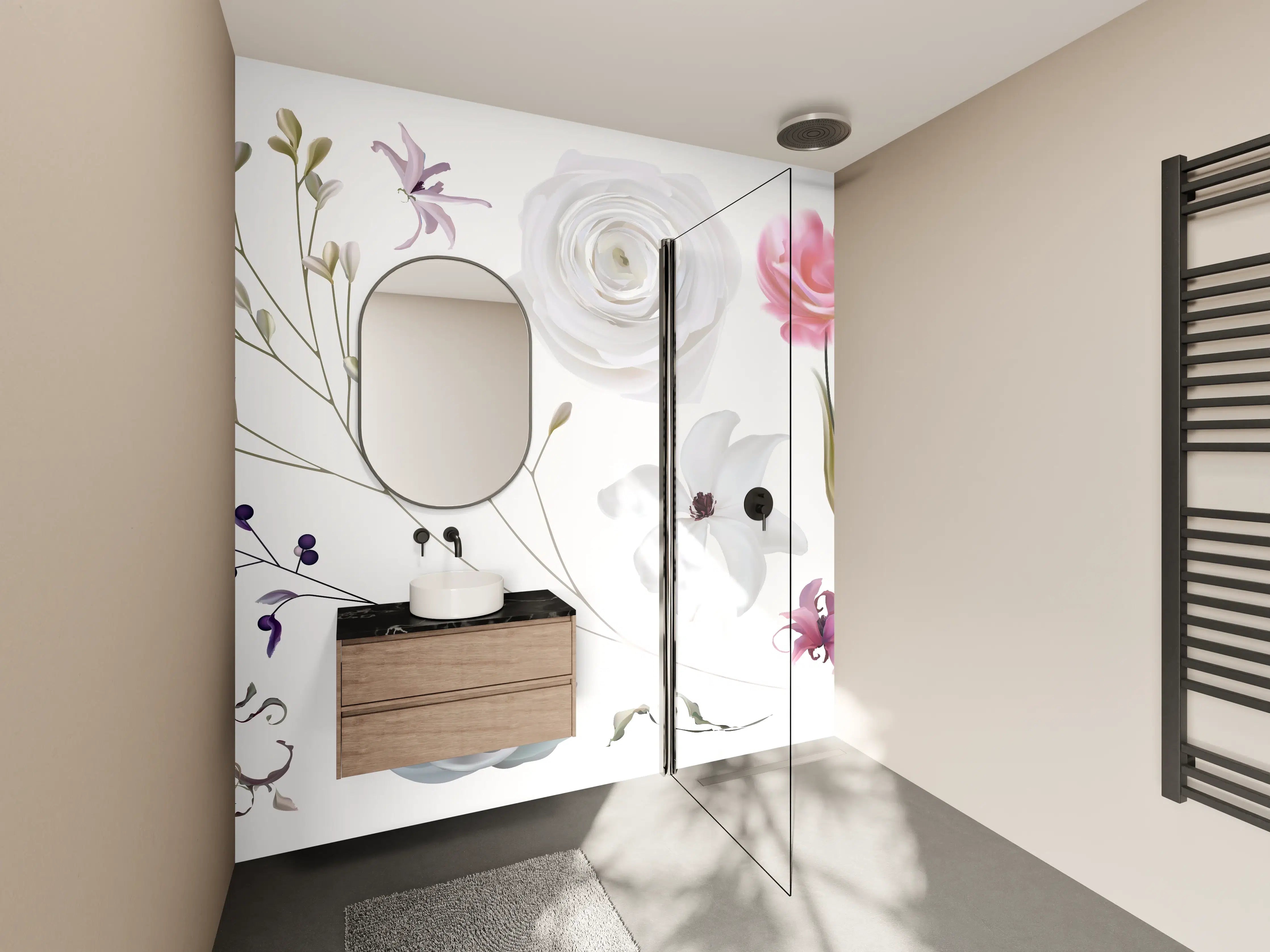 Wandverkleidung Bad - Bunte Blumenillustrationen Set