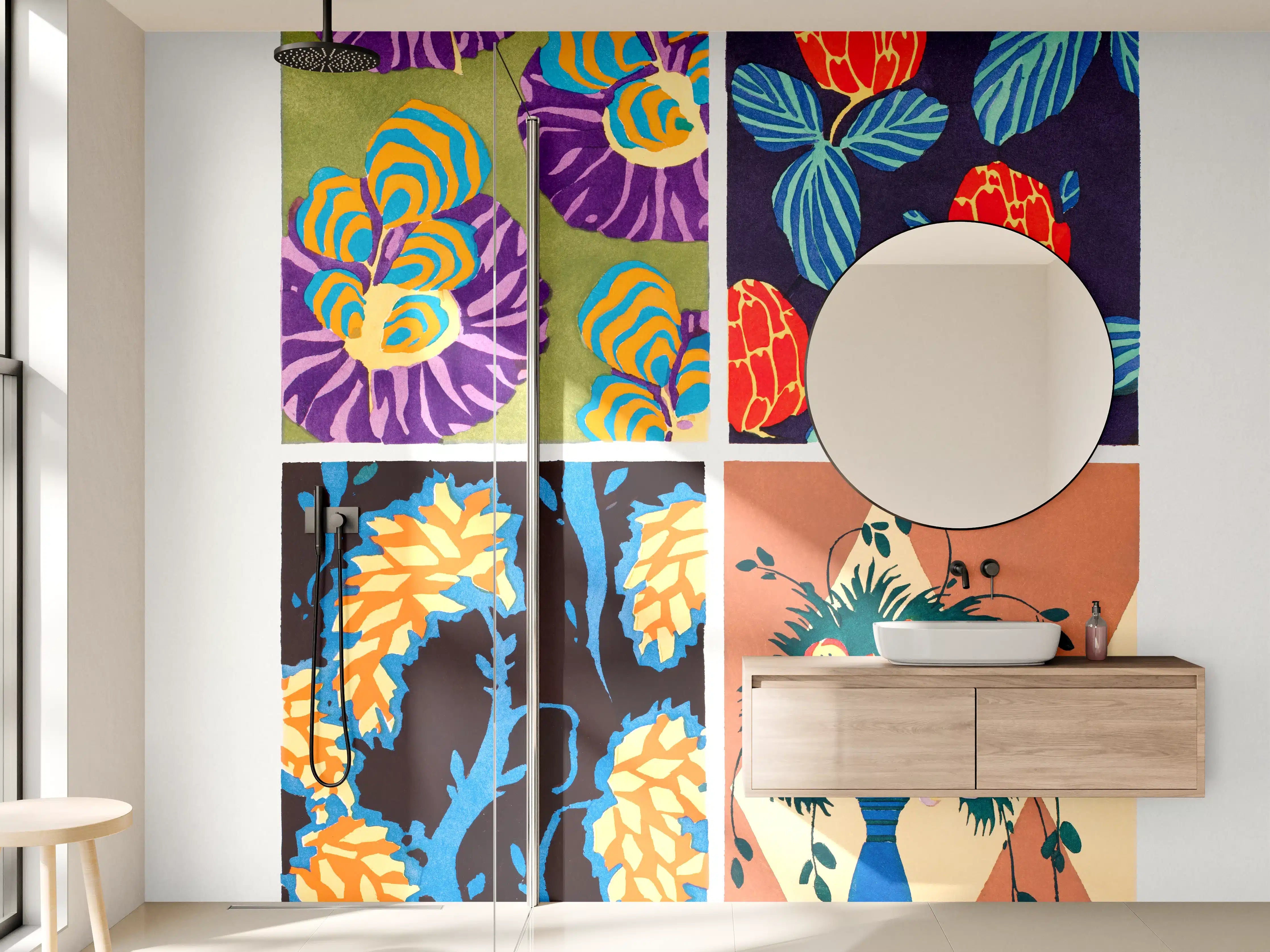 Wandverkleidung Bad - Bunte Blumenmuster