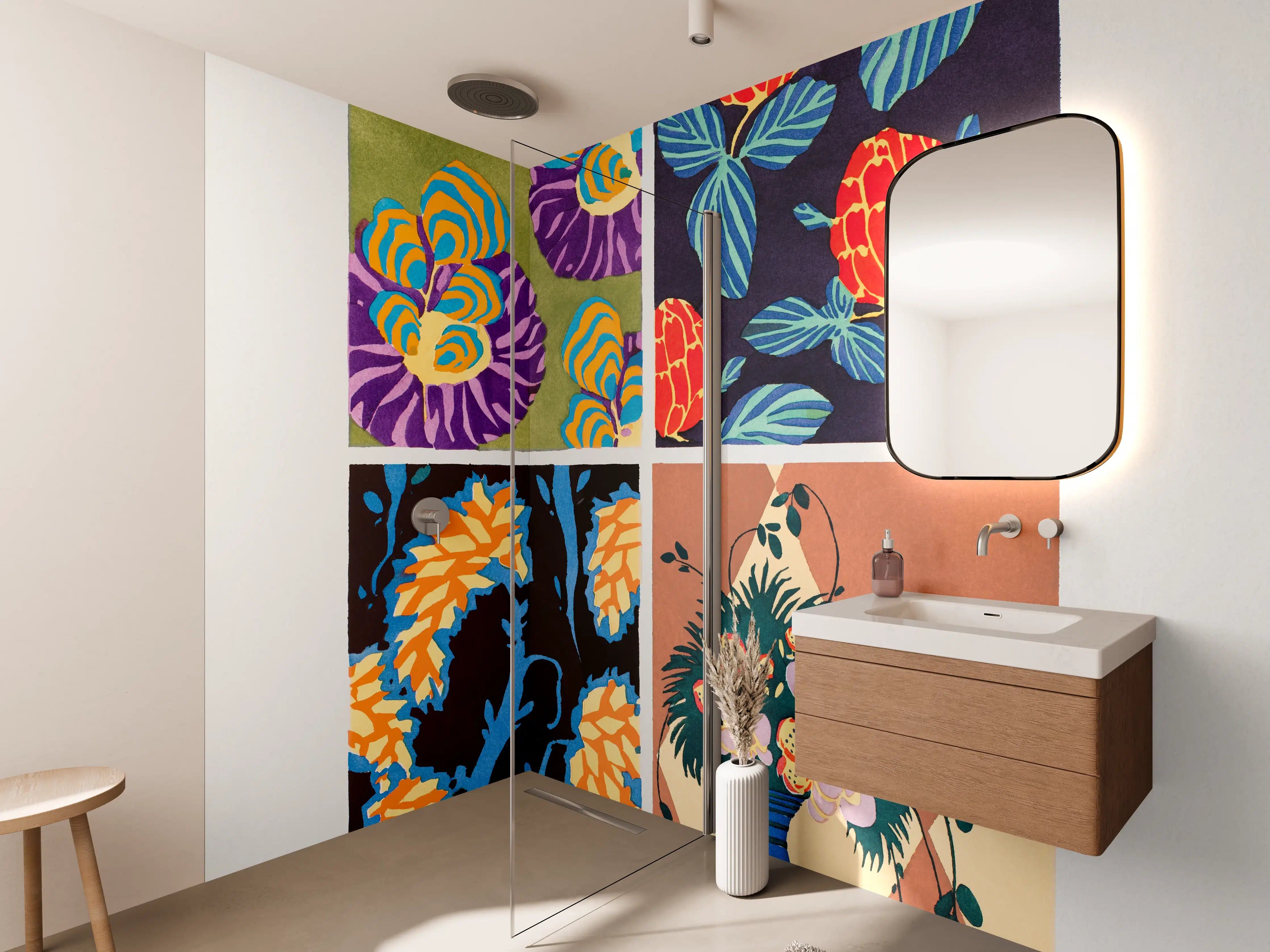 Wandverkleidung Bad - Bunte Blumenmuster
