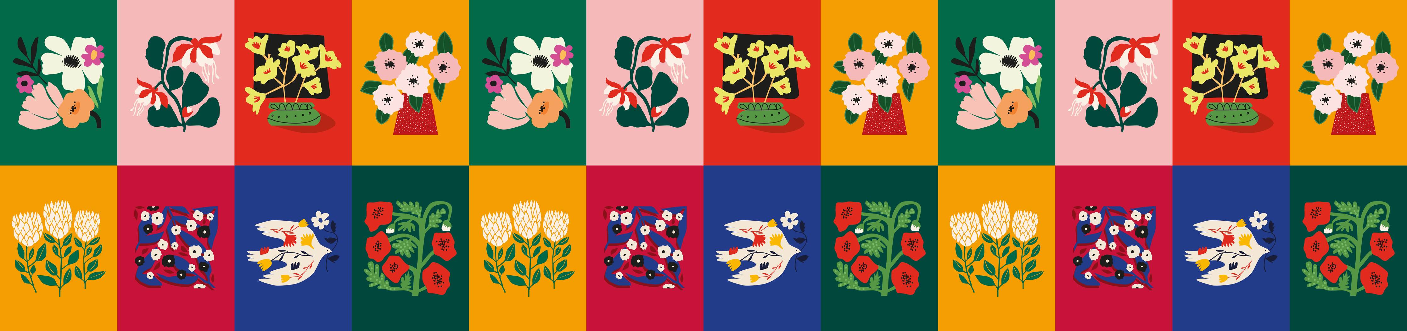 Wandverkleidung Bad-Bunte Blumenmuster in Acrylfarben