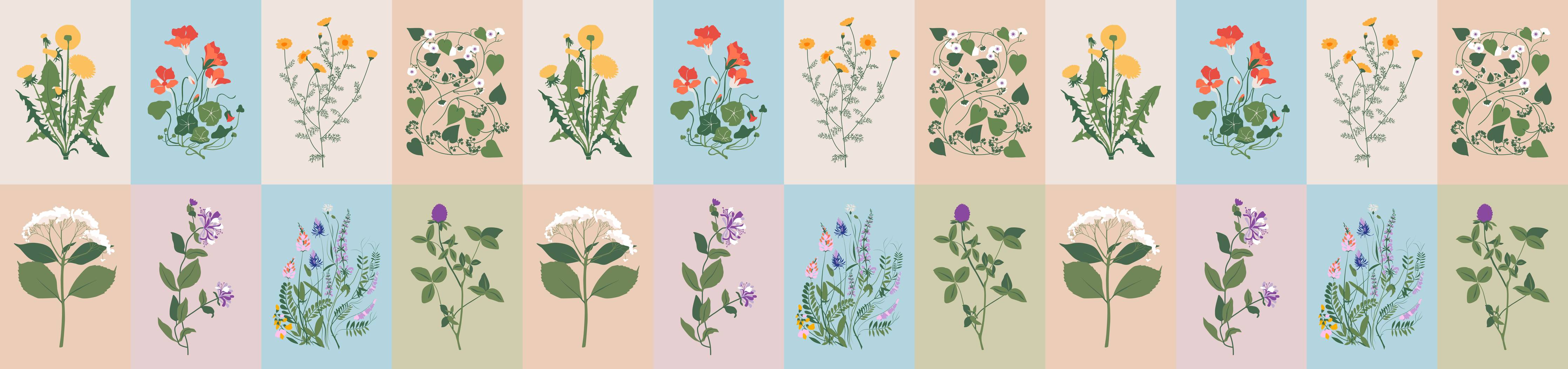 Wandverkleidung Bad-Bunte Blumenmuster mit Pastellhintergrund