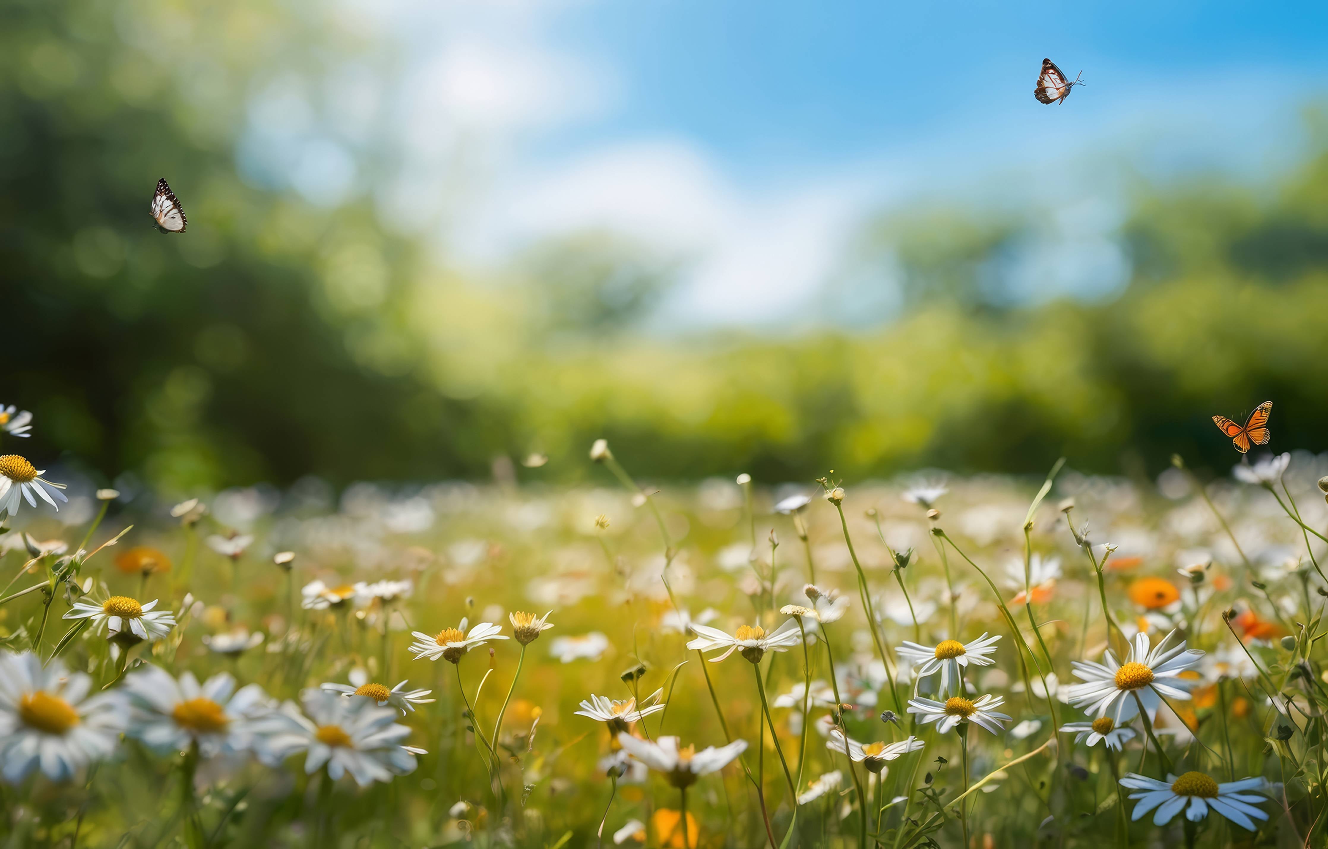 Wandverkleidung Bad-Bunte Blumenwiese mit Schmetterlingen im Sonnenschein