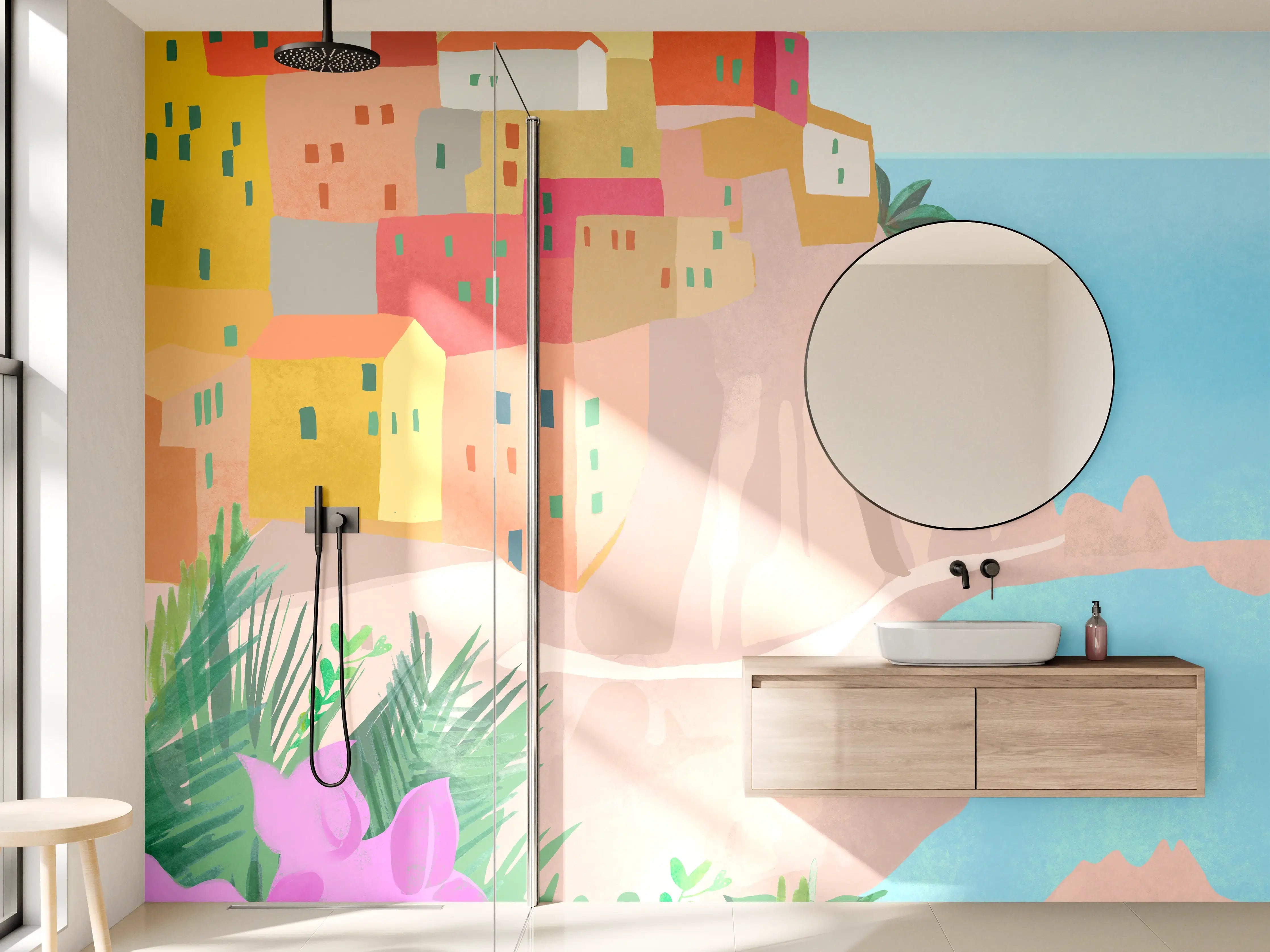 Wandverkleidung Bad - Bunte Cinque Terre Illustration