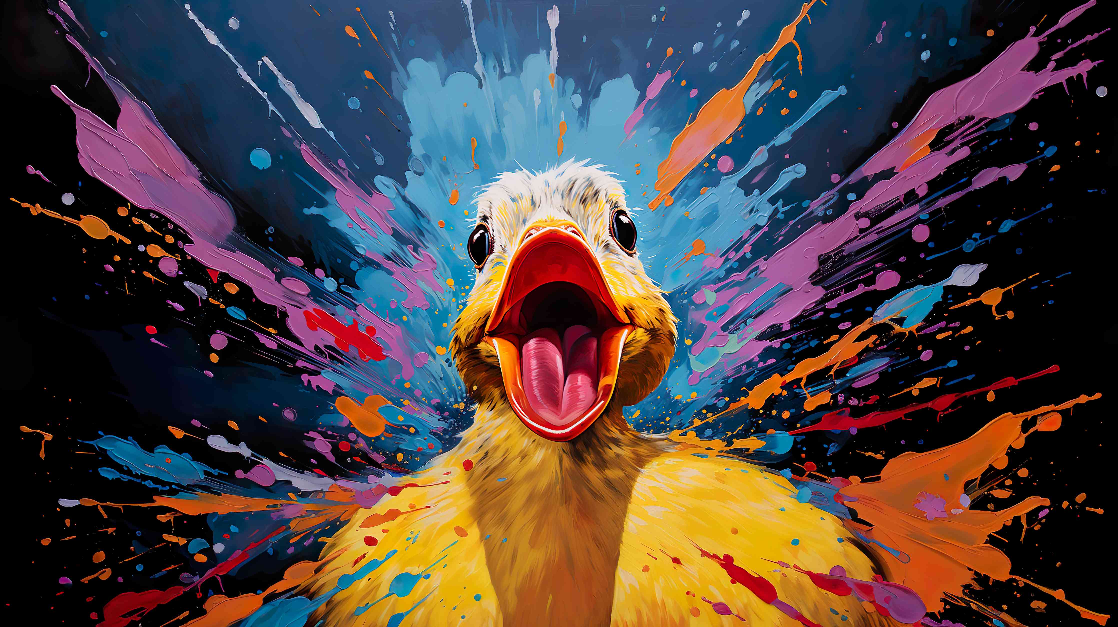 Wandverkleidung Bad-Bunte Enten-Porträt mit Spritz-Effekten