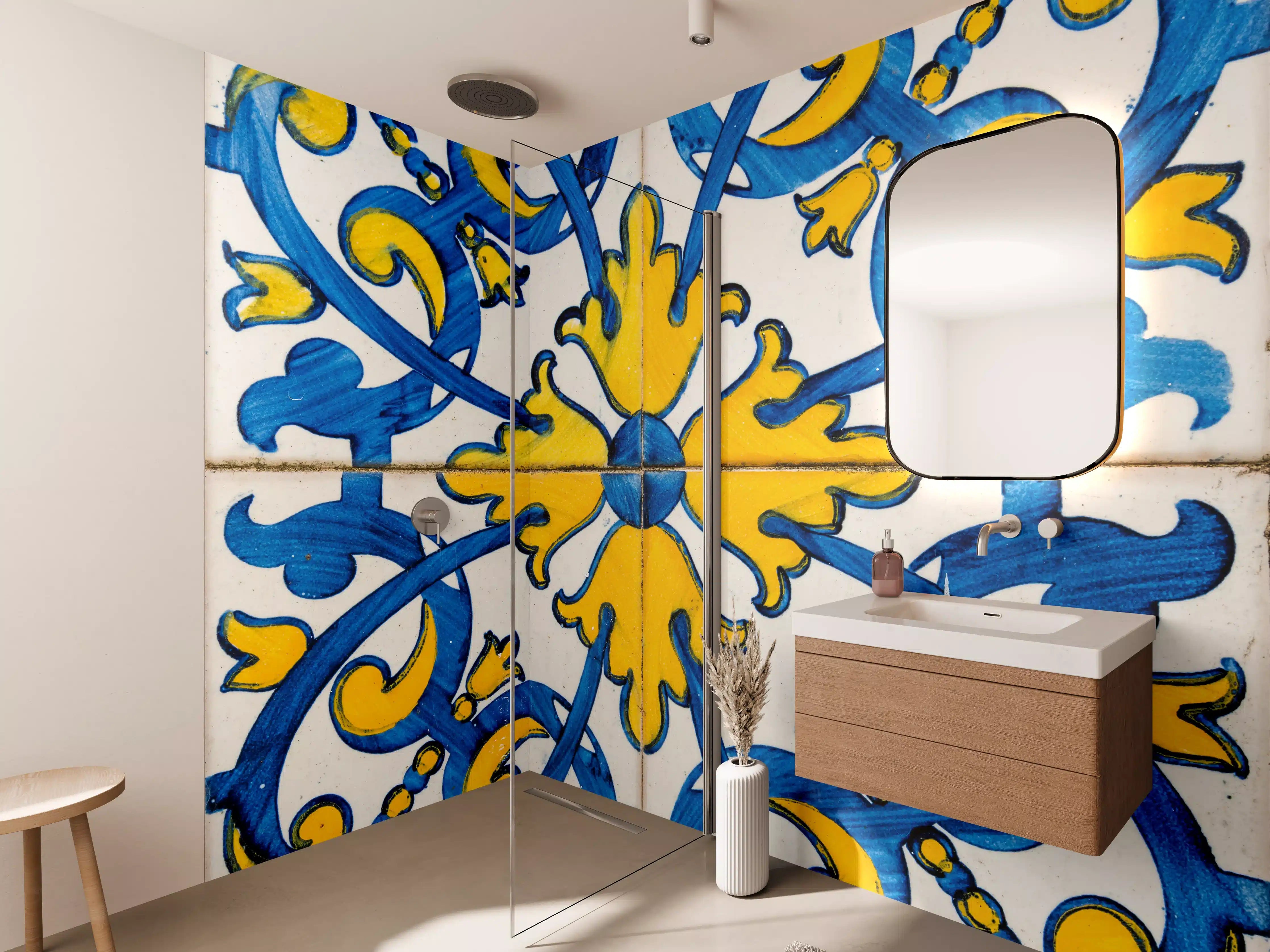 Wandverkleidung Bad - Bunte Fliesen mit traditionellem Muster