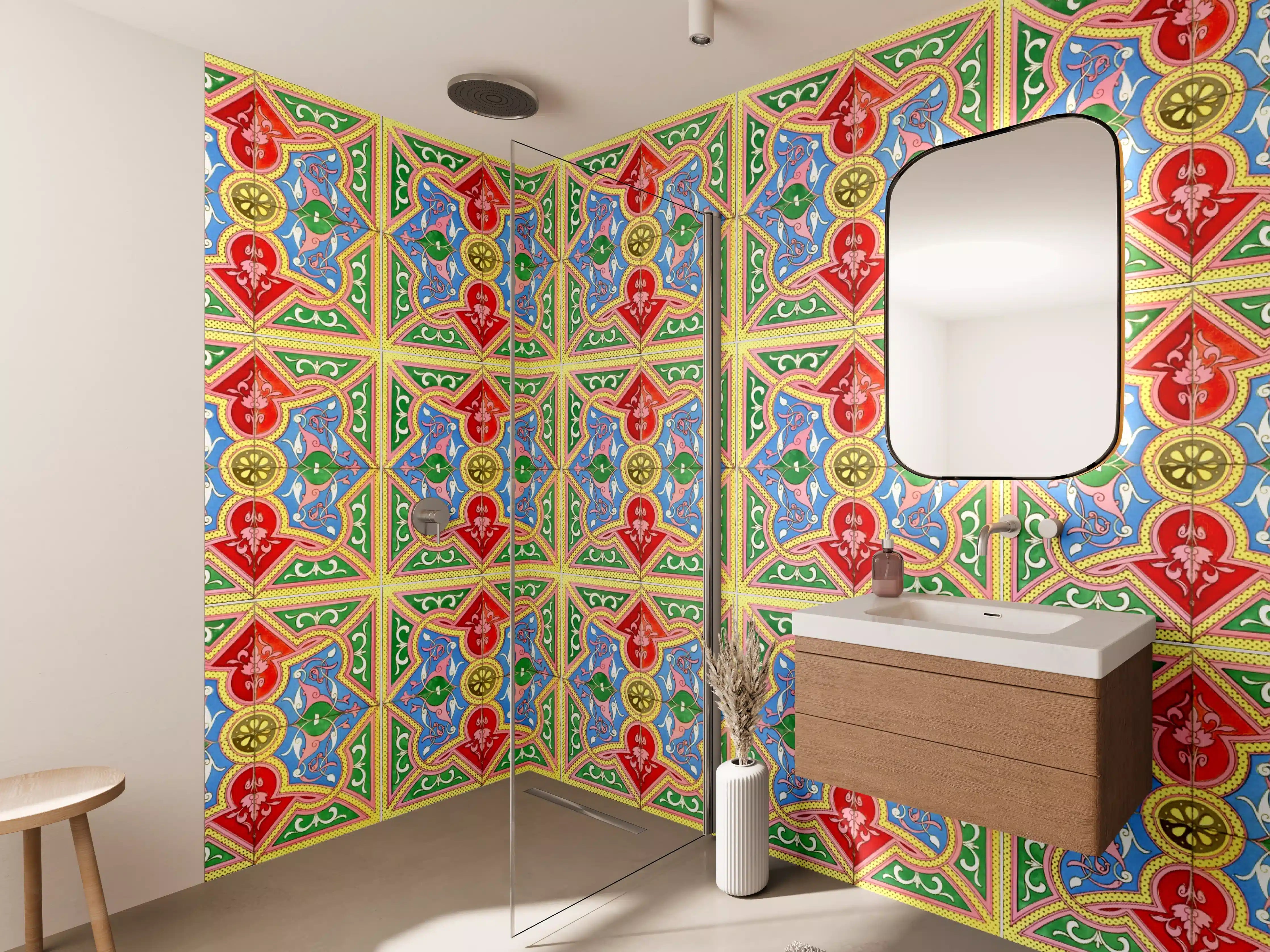 Wandverkleidung Bad - Bunte Fliesenmuster in traditionellem Stil