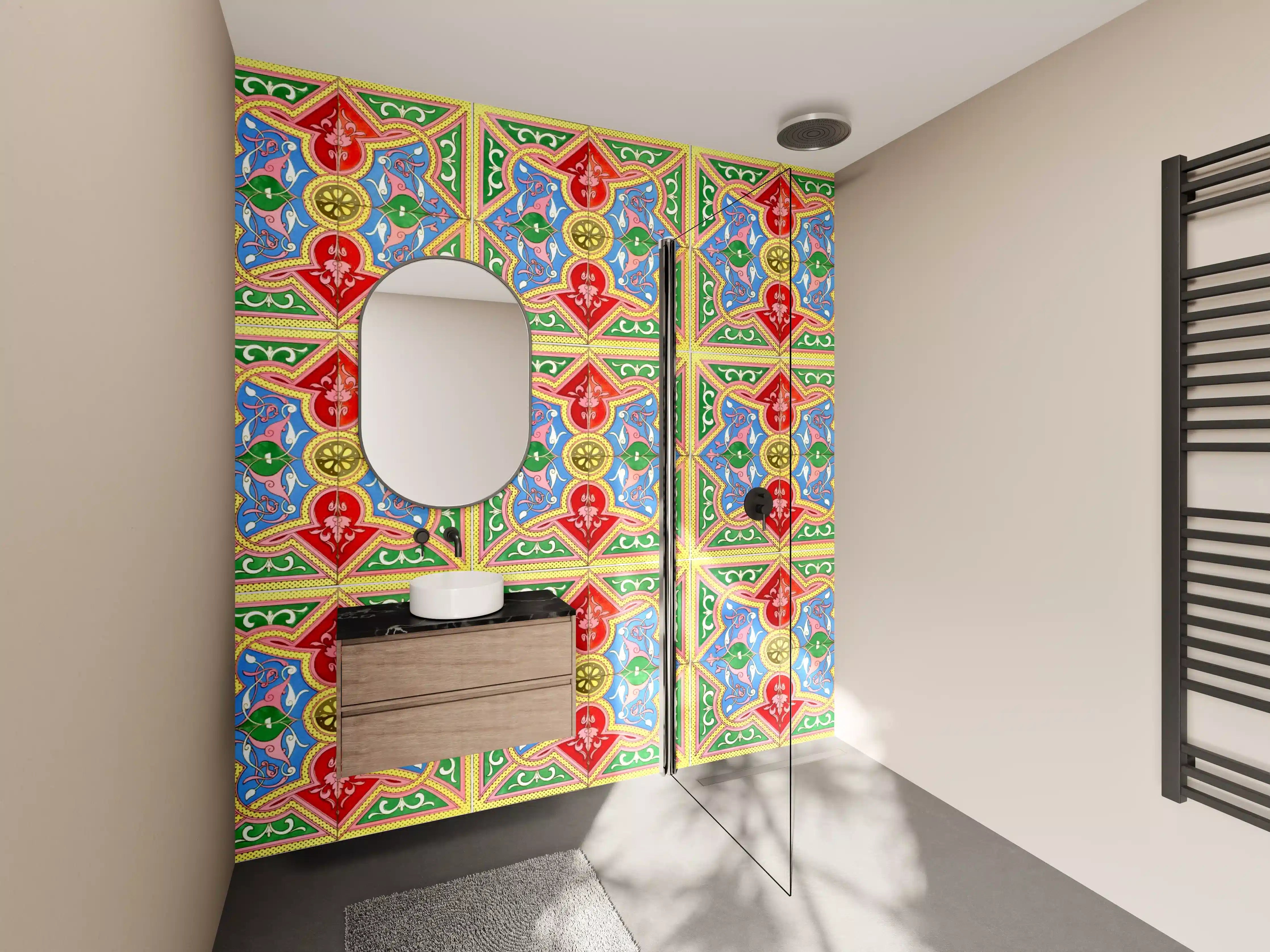 Wandverkleidung Bad - Bunte Fliesenmuster in traditionellem Stil