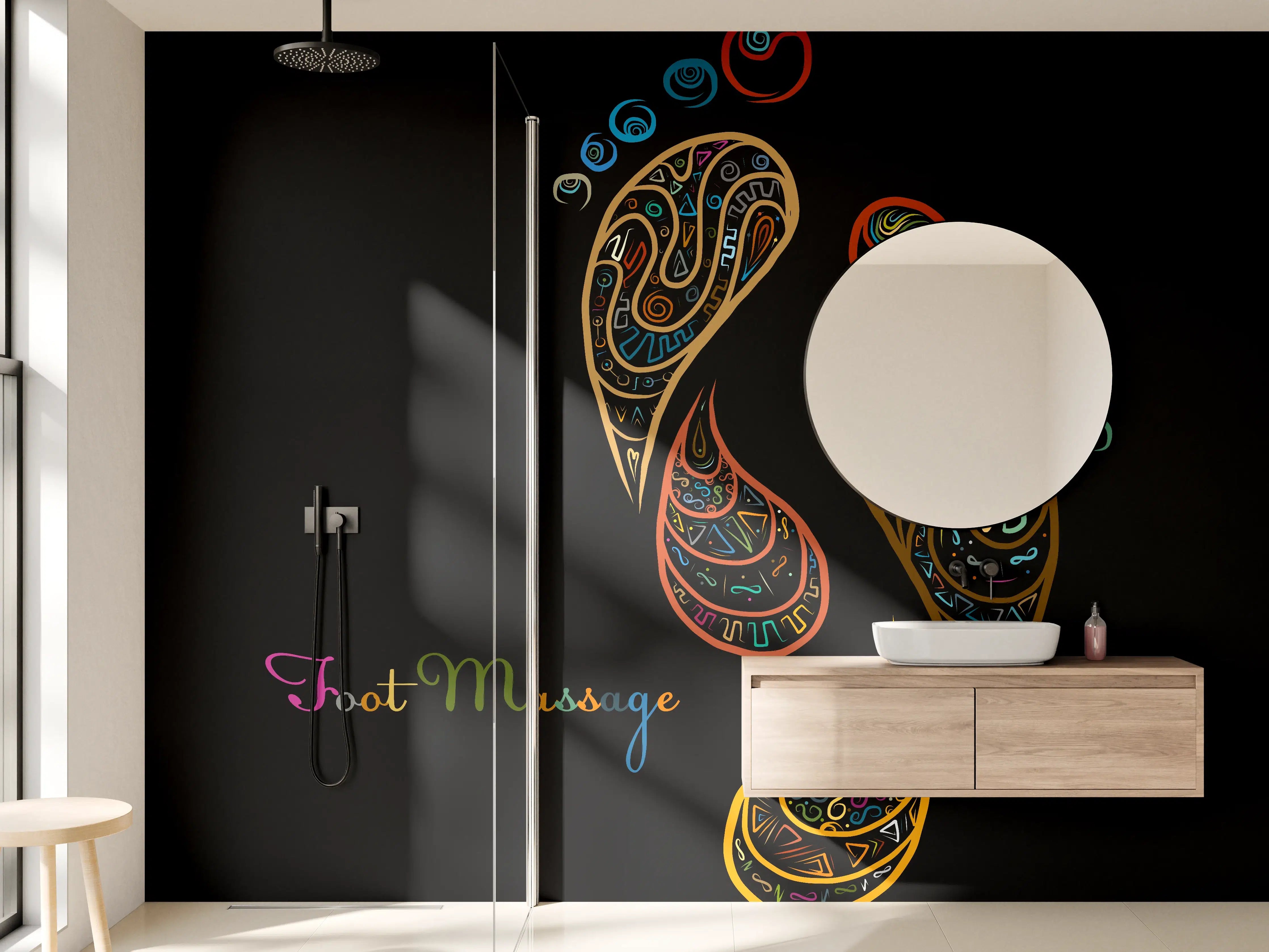 Wandverkleidung Bad - Bunte Fußmassage Illustration