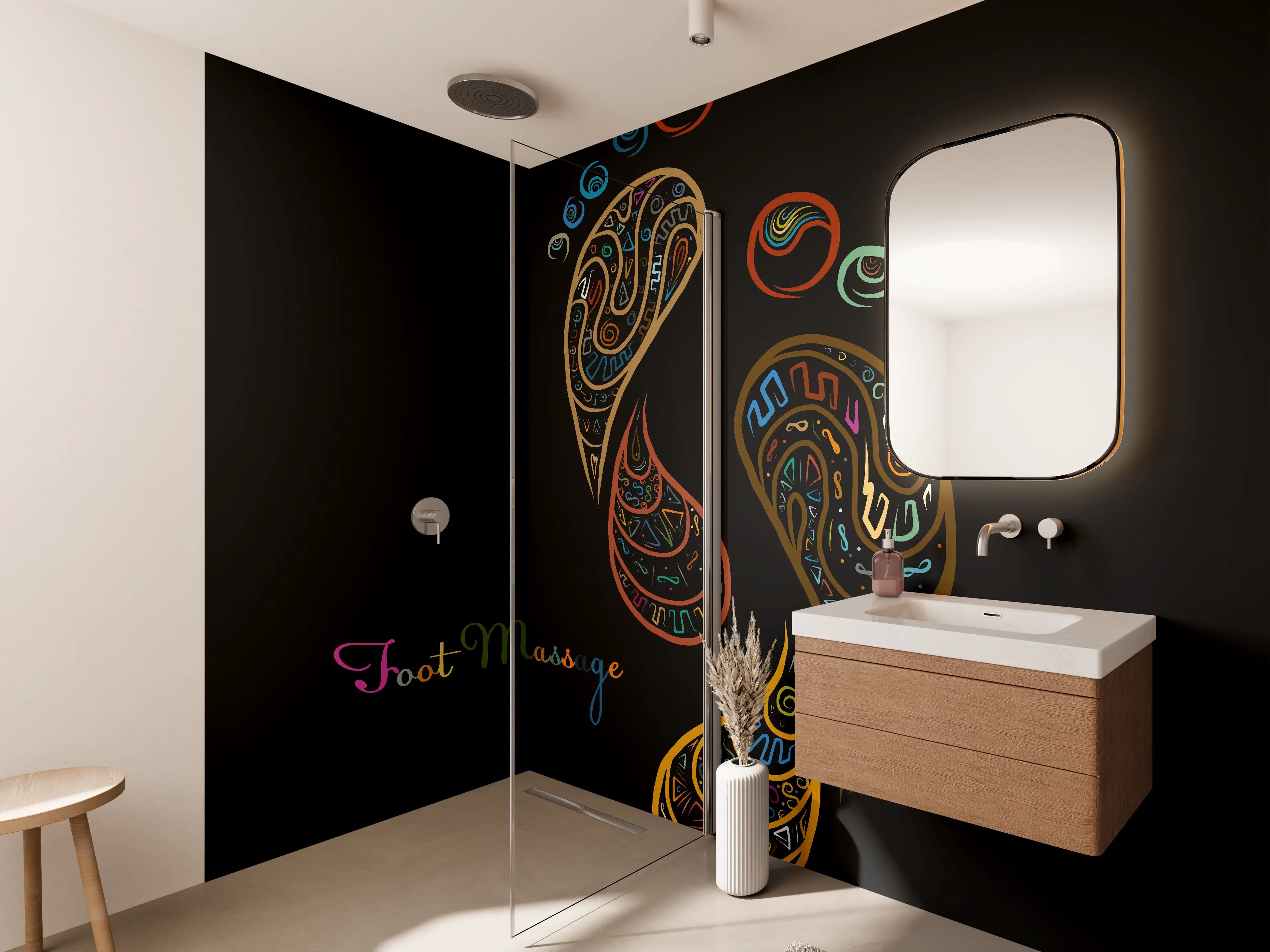 Wandverkleidung Bad - Bunte Fußmassage Illustration