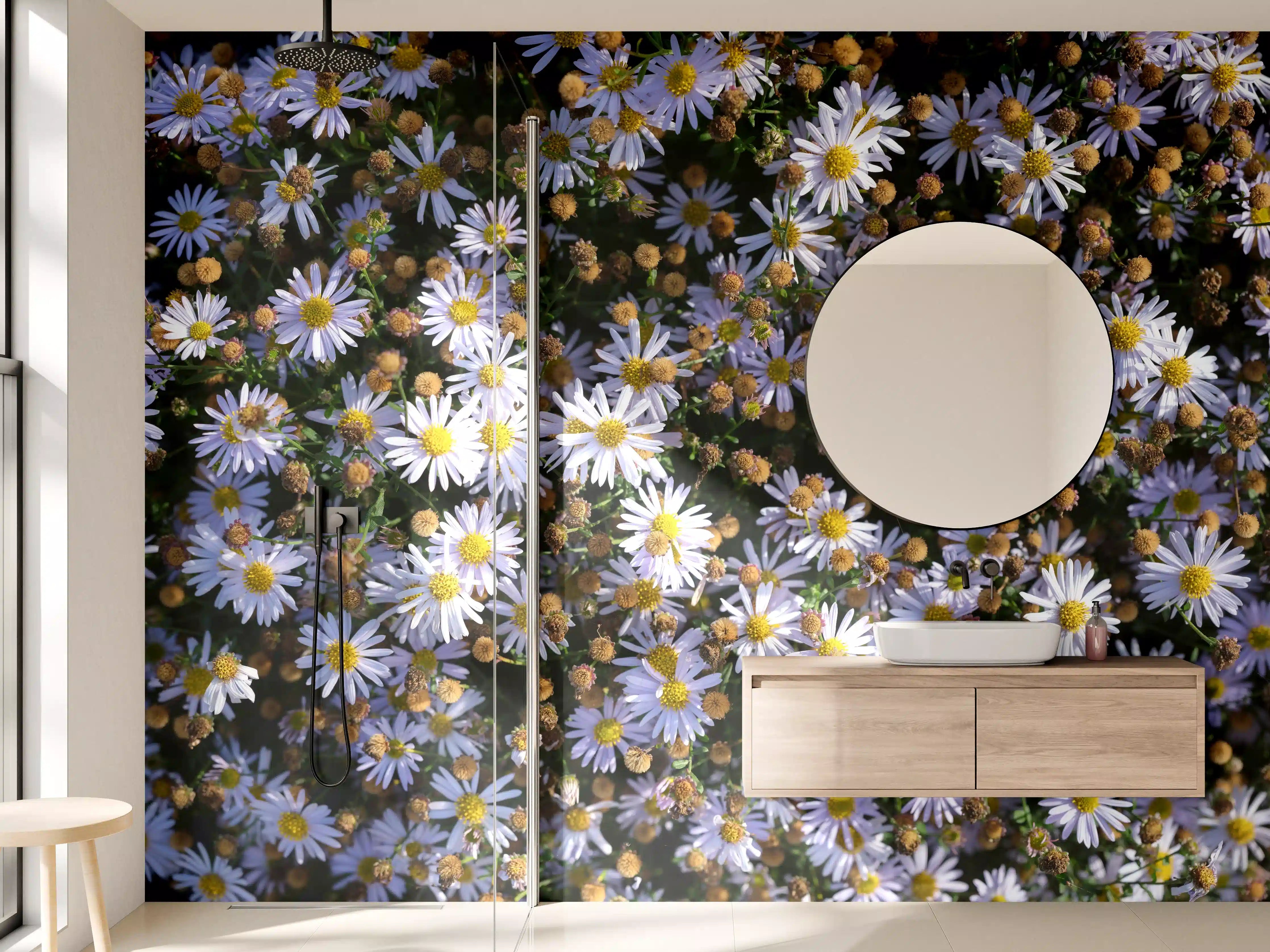 Wandverkleidung Bad - Bunte Gänseblümchen in voller Blüte