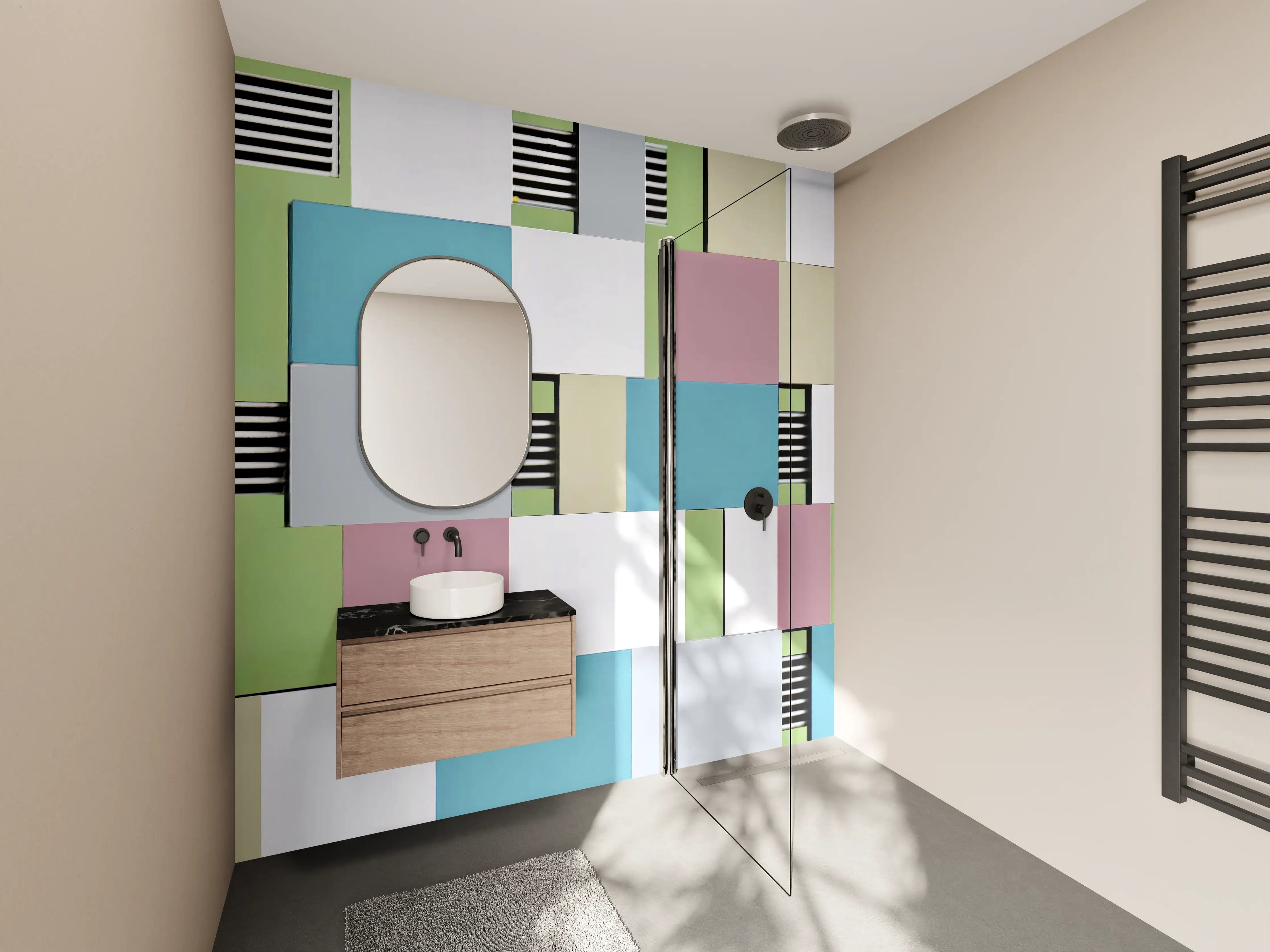 Wandverkleidung Bad - Bunte Geometrische Fassadenkunst