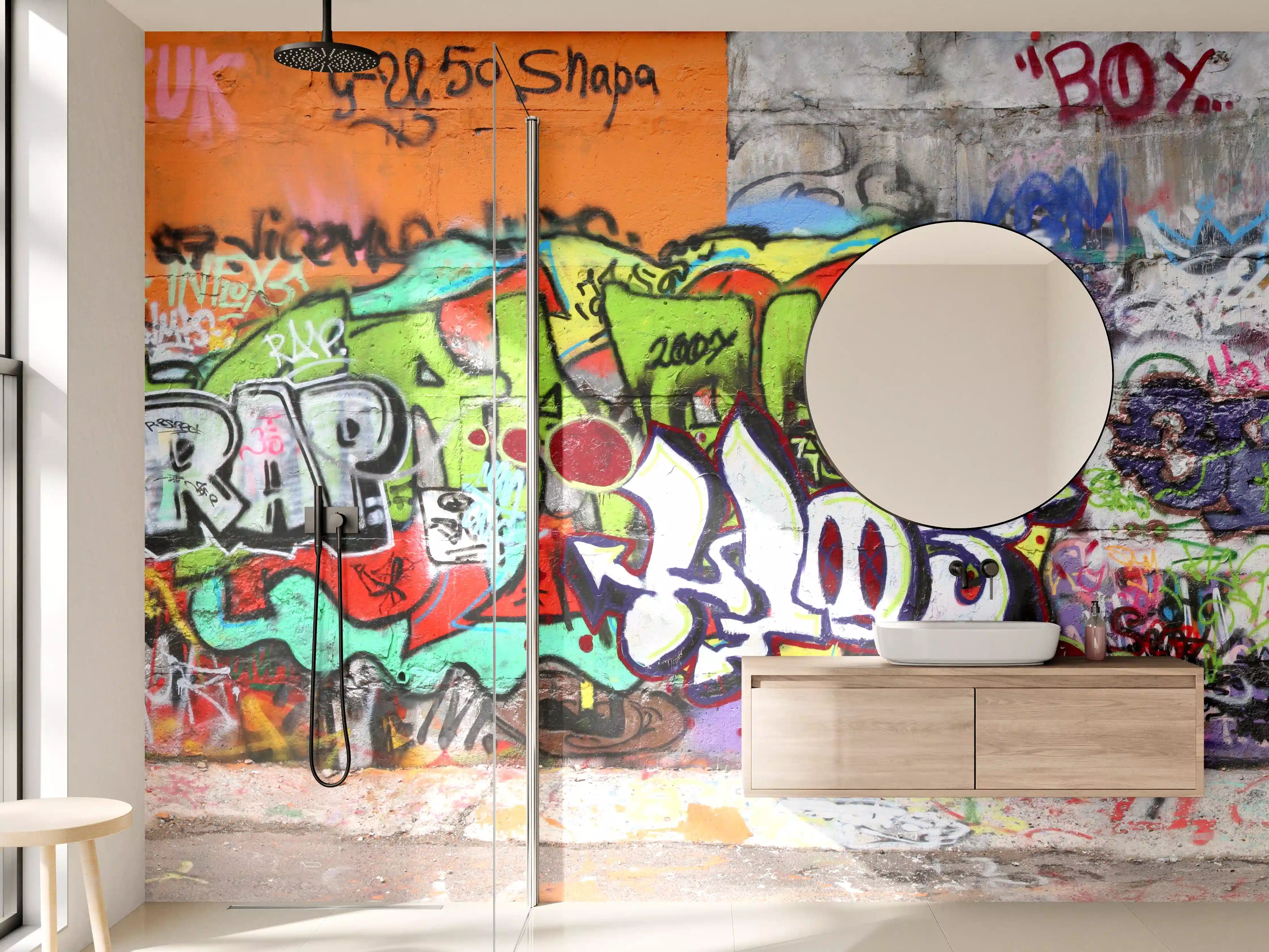 Wandverkleidung Bad - Bunte Graffiti-Kunst Wand