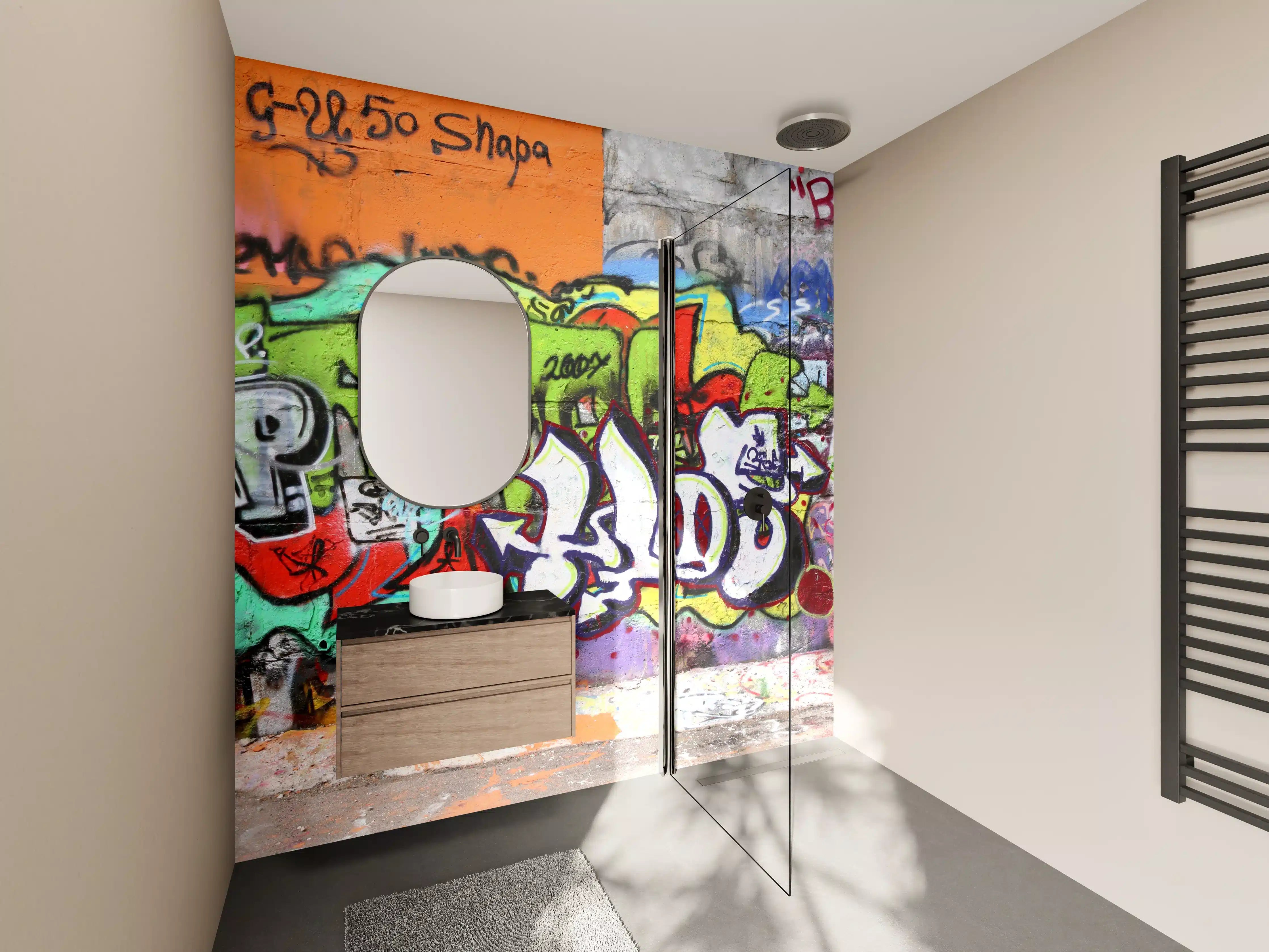 Wandverkleidung Bad - Bunte Graffiti-Kunst Wand