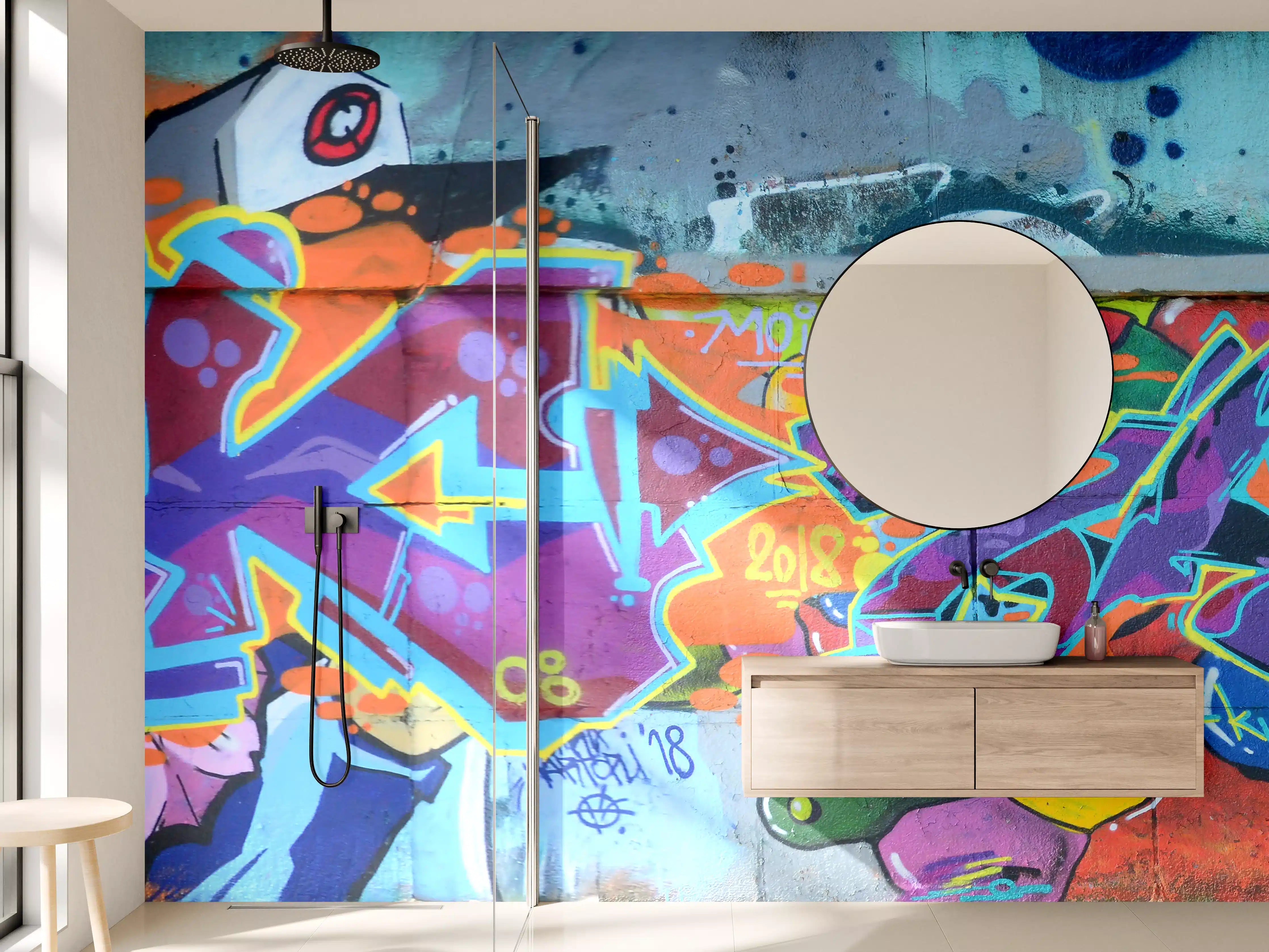 Wandverkleidung Bad - Bunte Graffiti-Wandkunst