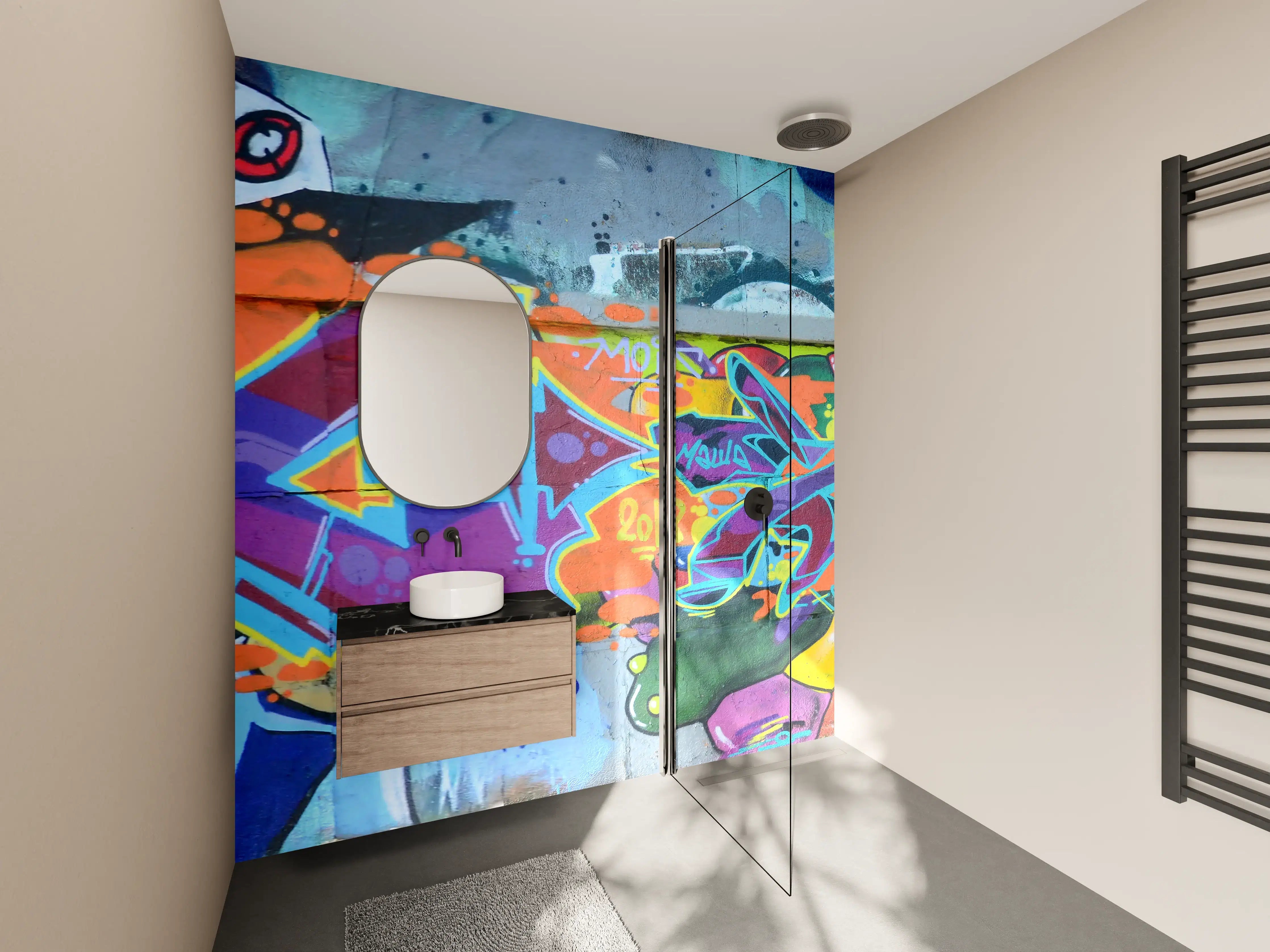 Wandverkleidung Bad - Bunte Graffiti-Wandkunst