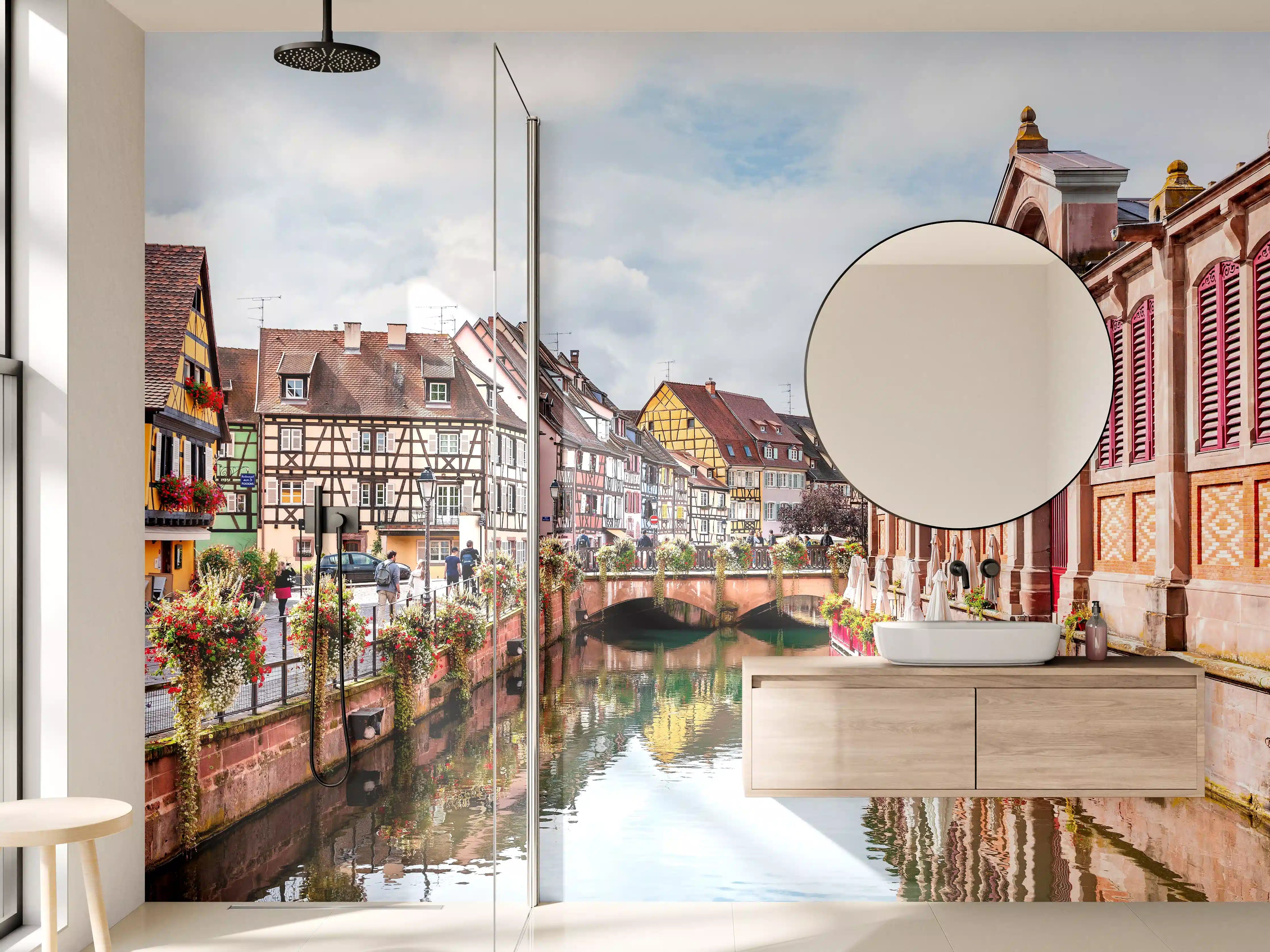Wandverkleidung Bad - Bunte Häuser am Fluss in Colmar
