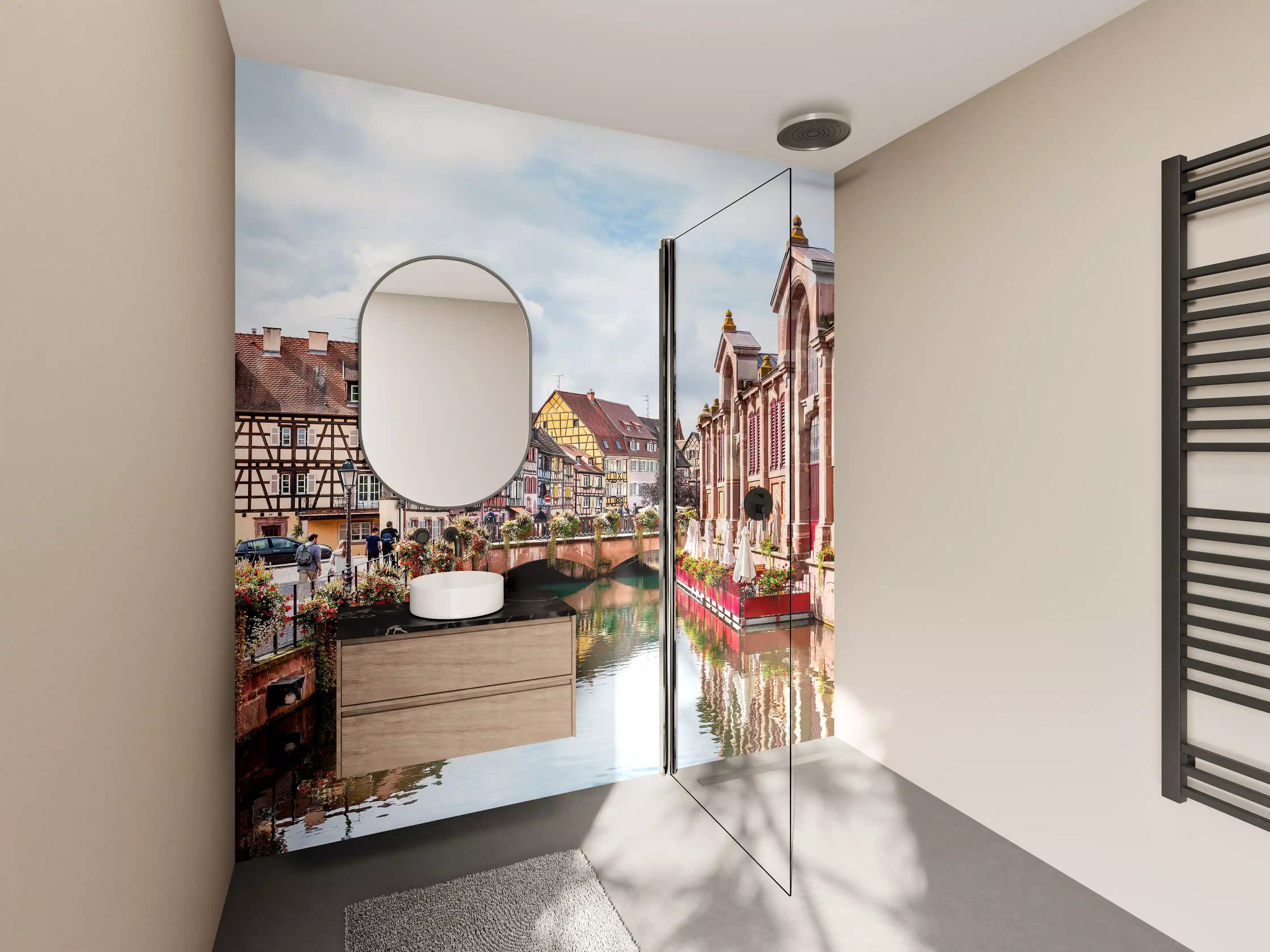 Wandverkleidung Bad - Bunte Häuser am Fluss in Colmar