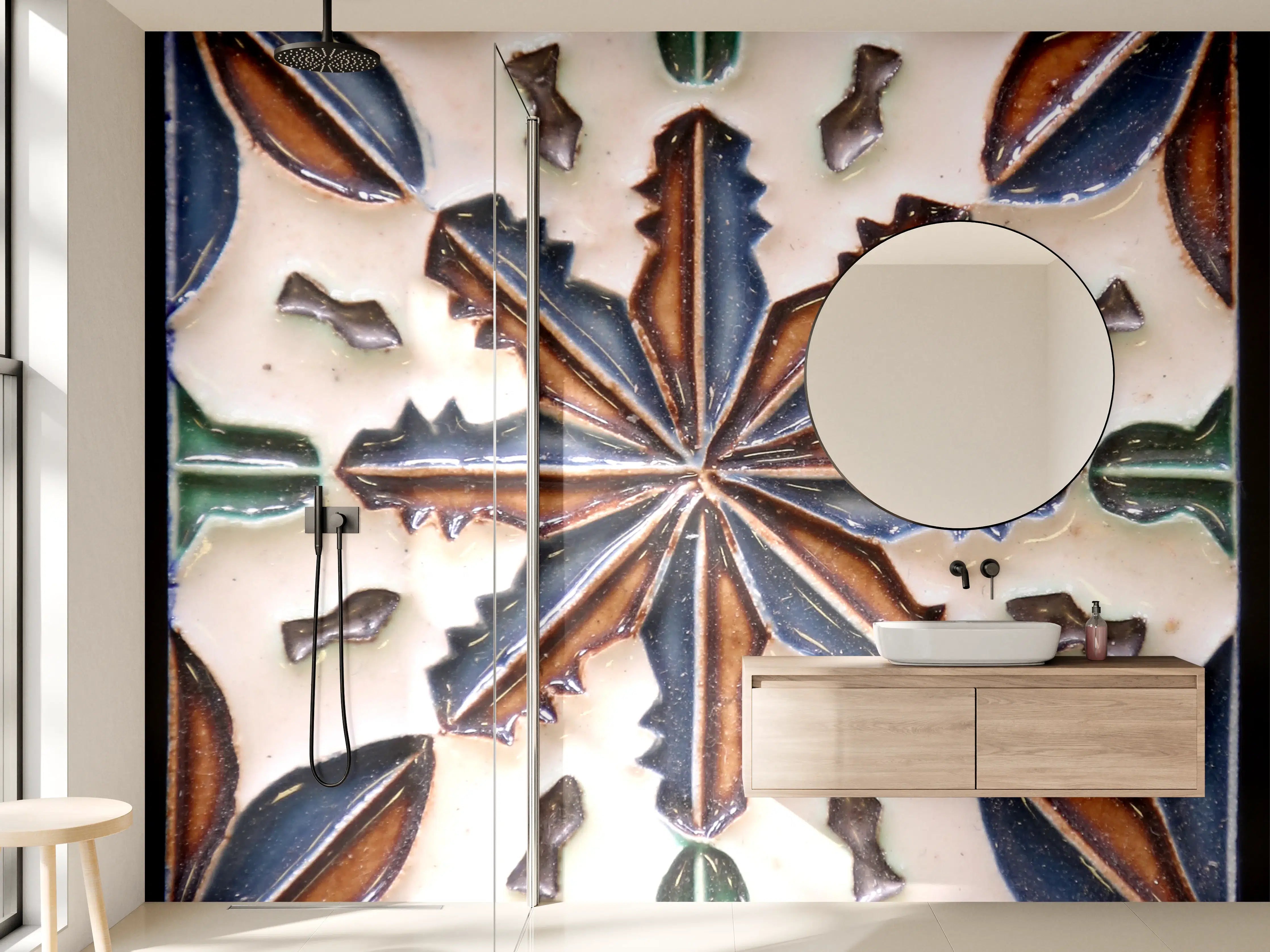 Wandverkleidung Bad - Bunte Keramikfliese mit geometrischem Muster