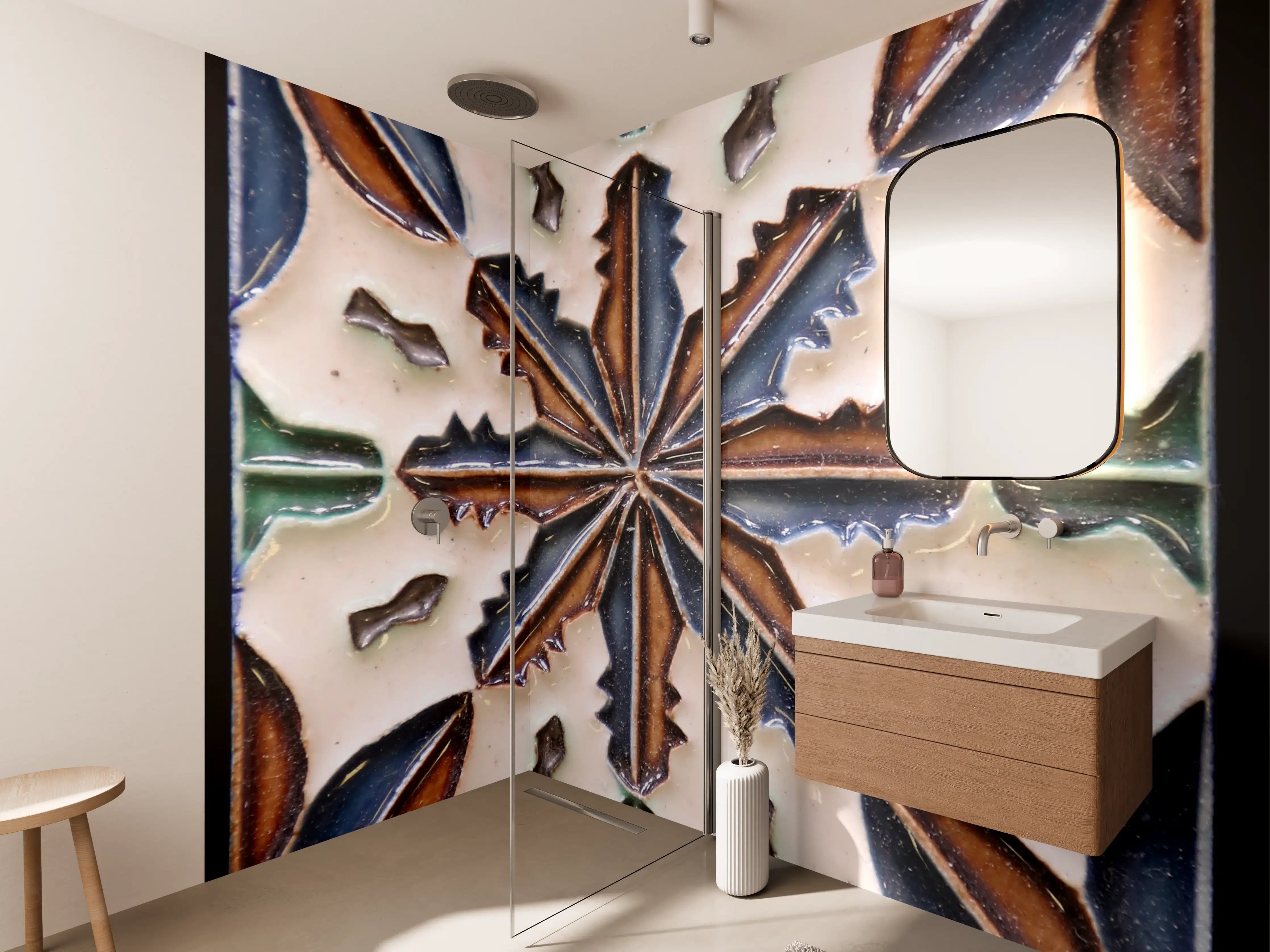 Wandverkleidung Bad - Bunte Keramikfliese mit geometrischem Muster