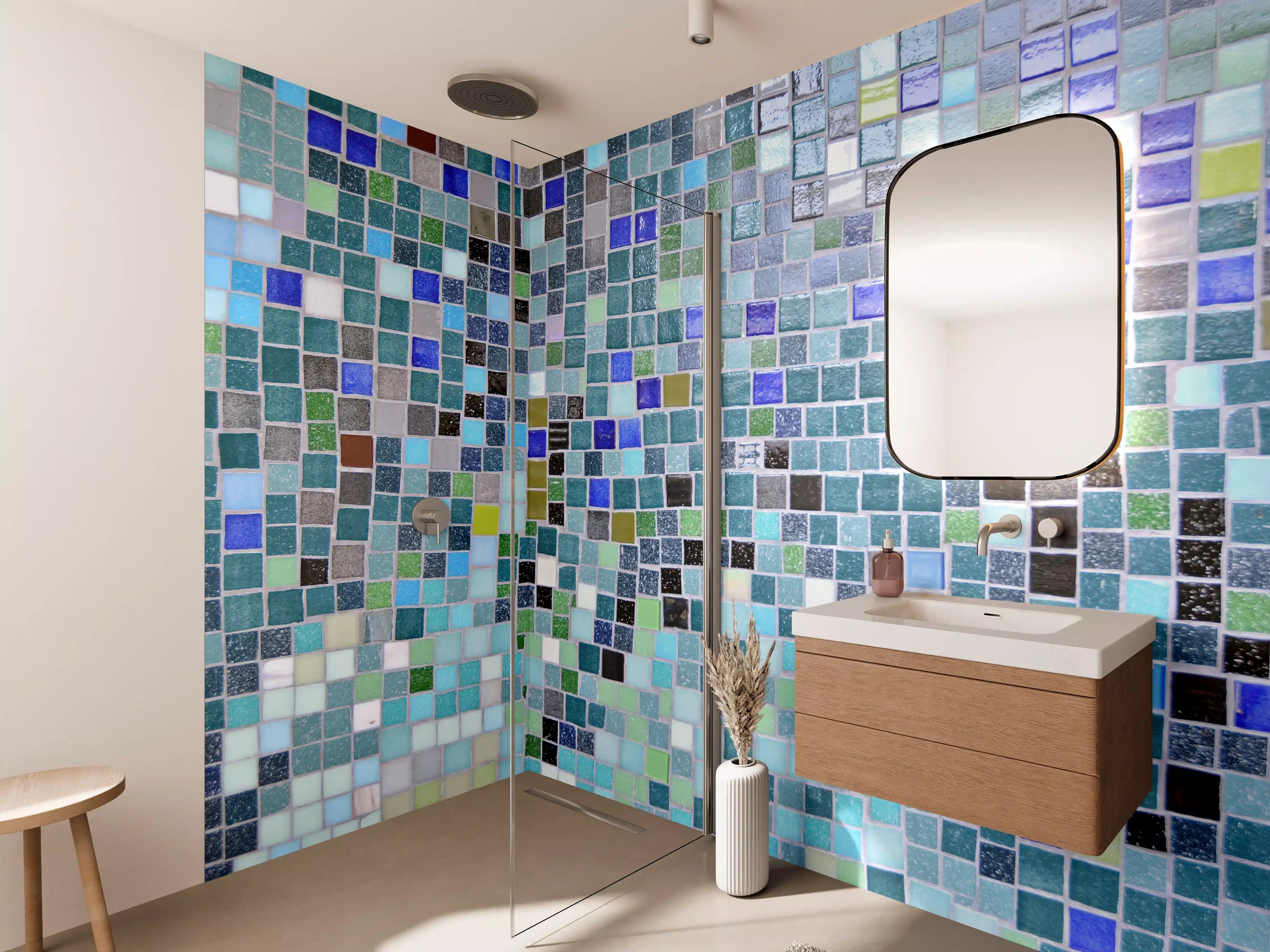 Wandverkleidung Bad - Bunte Mosaikfliesen-Wand