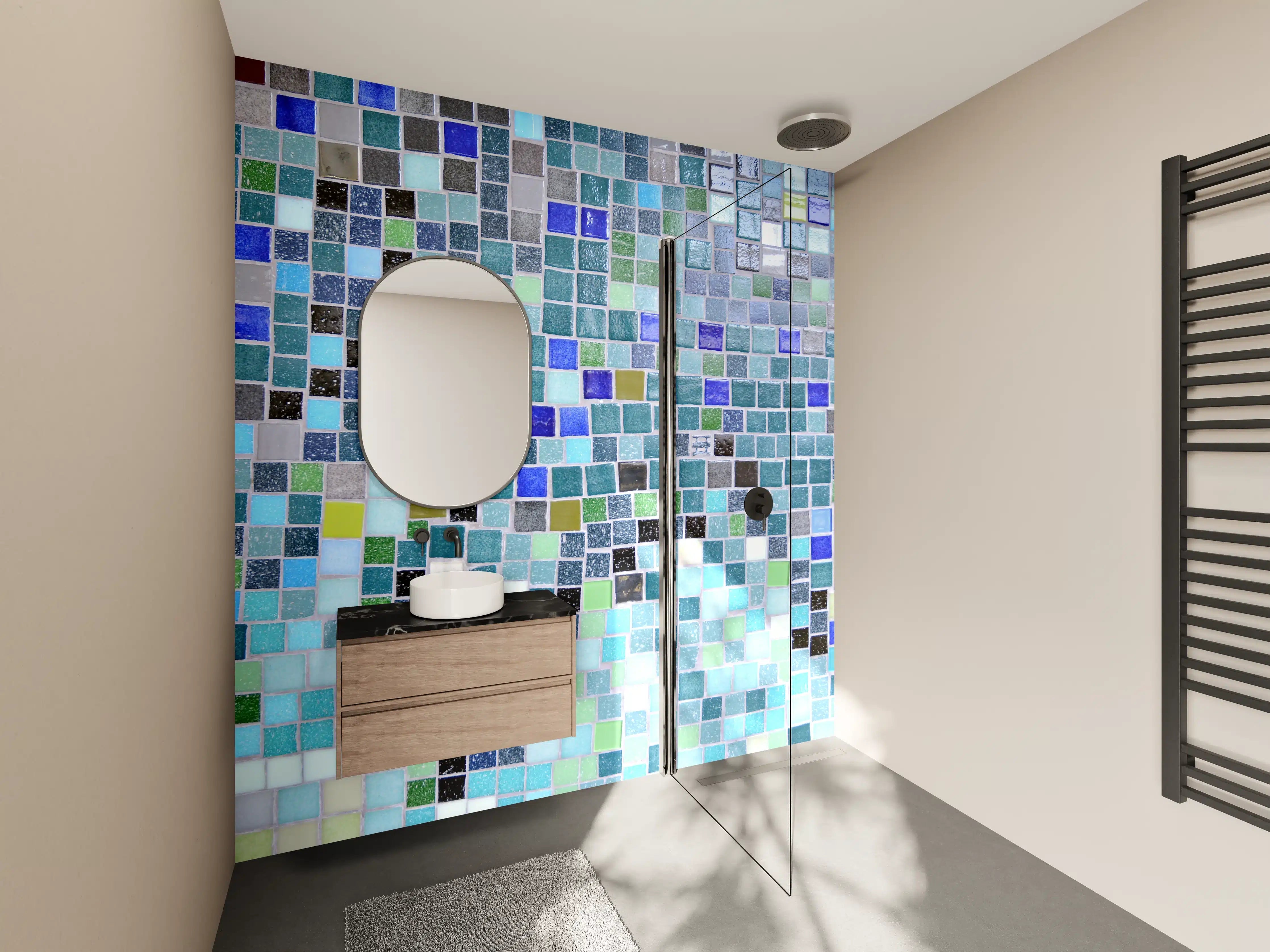 Wandverkleidung Bad - Bunte Mosaikfliesen-Wand