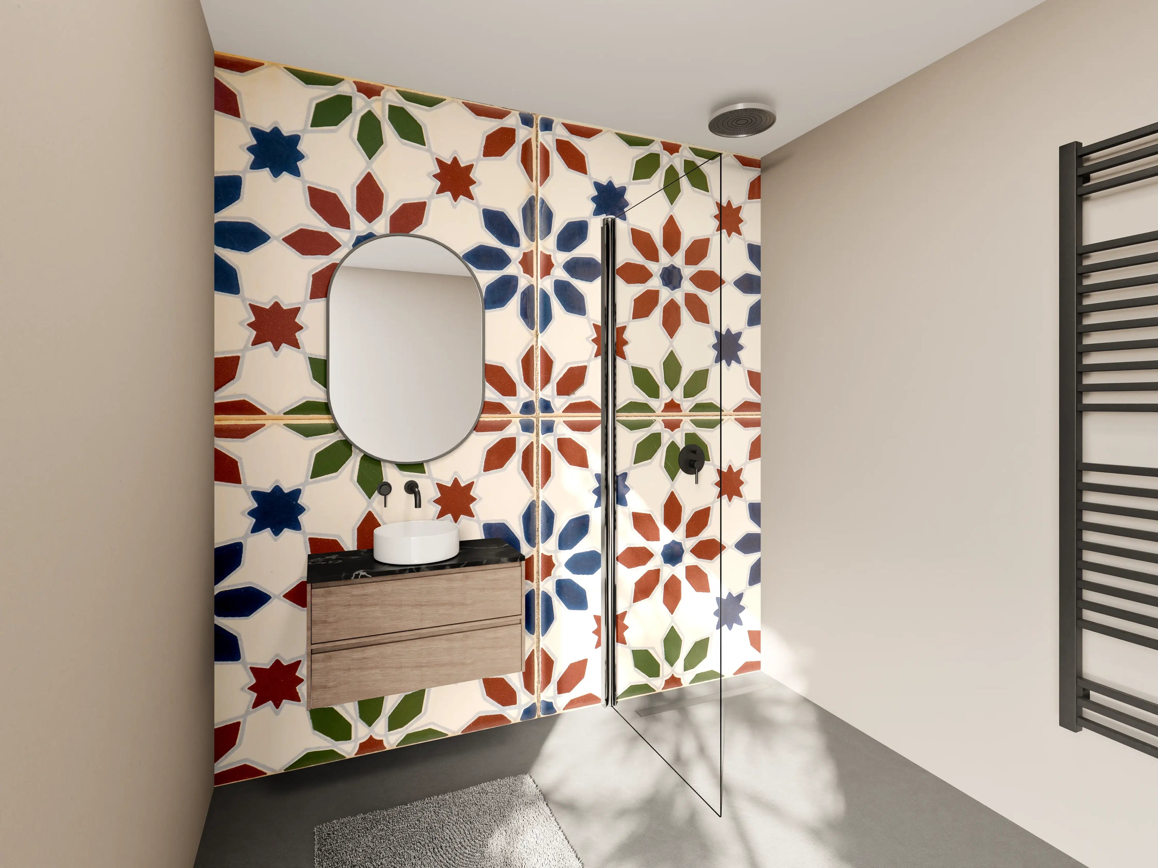 Wandverkleidung Bad - Bunte Mosaikfliesen im Dekor-Stil