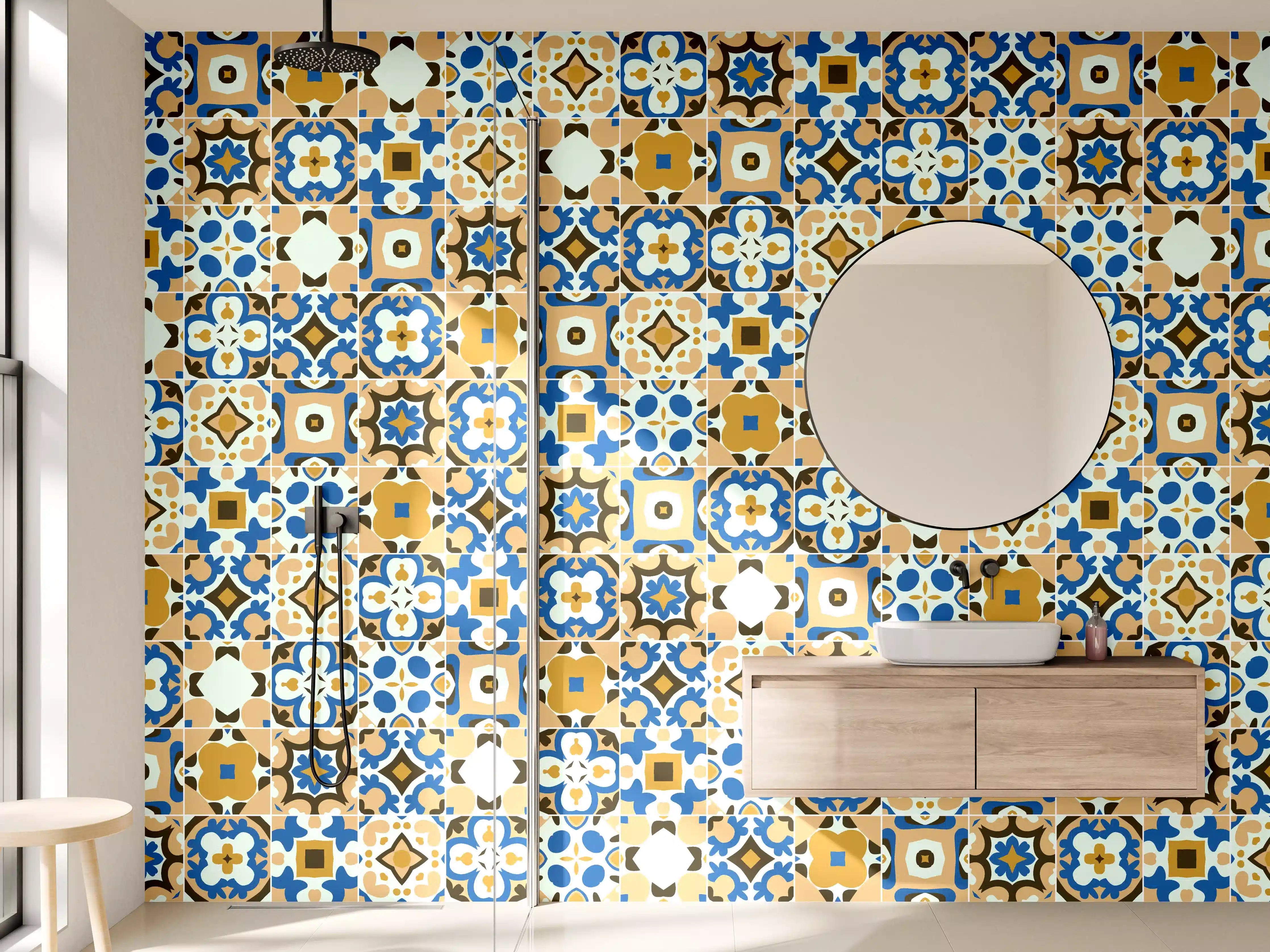 Wandverkleidung Bad - Bunte Mosaikfliesen im Retro-Stil