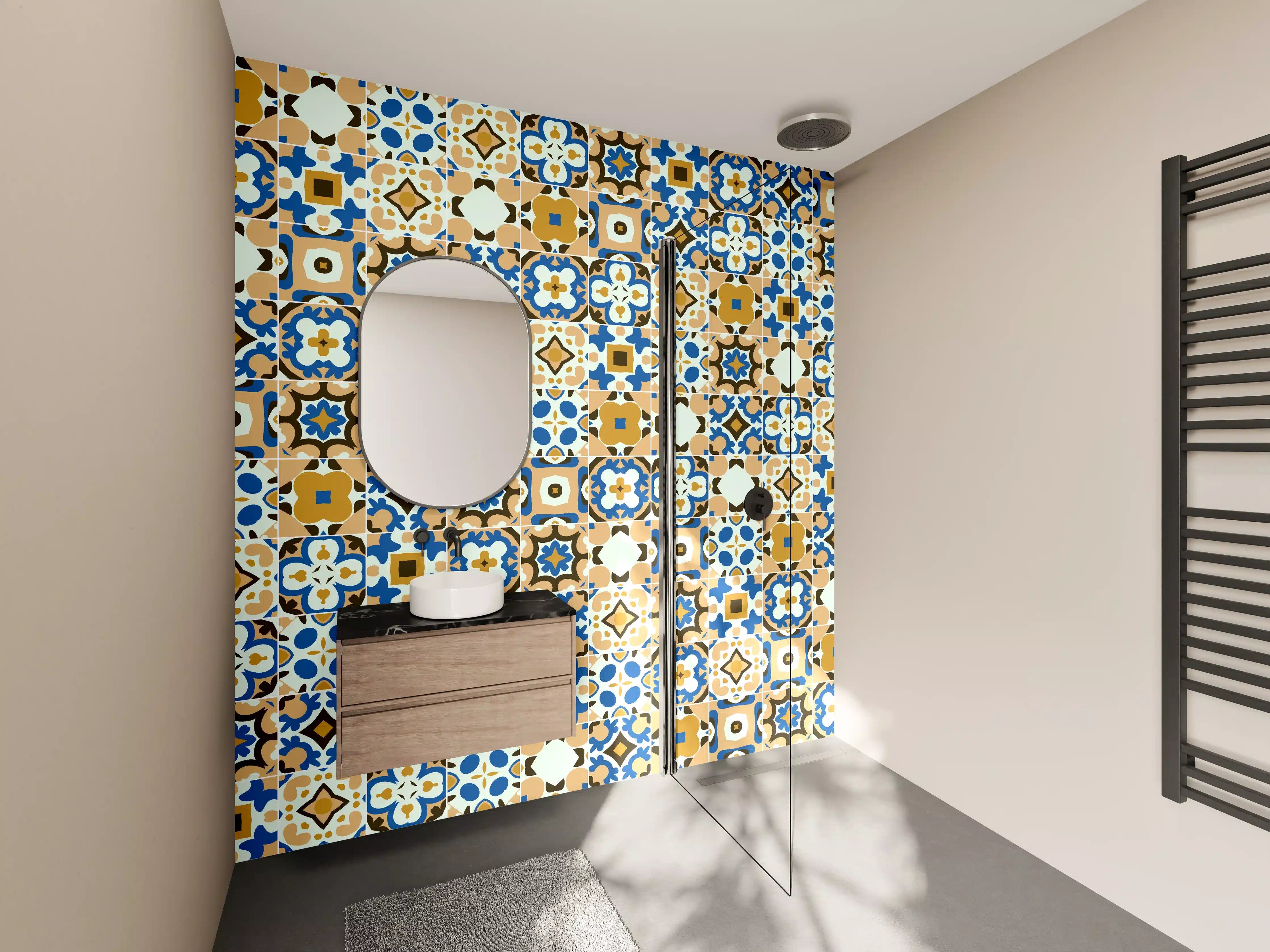 Wandverkleidung Bad - Bunte Mosaikfliesen im Retro-Stil
