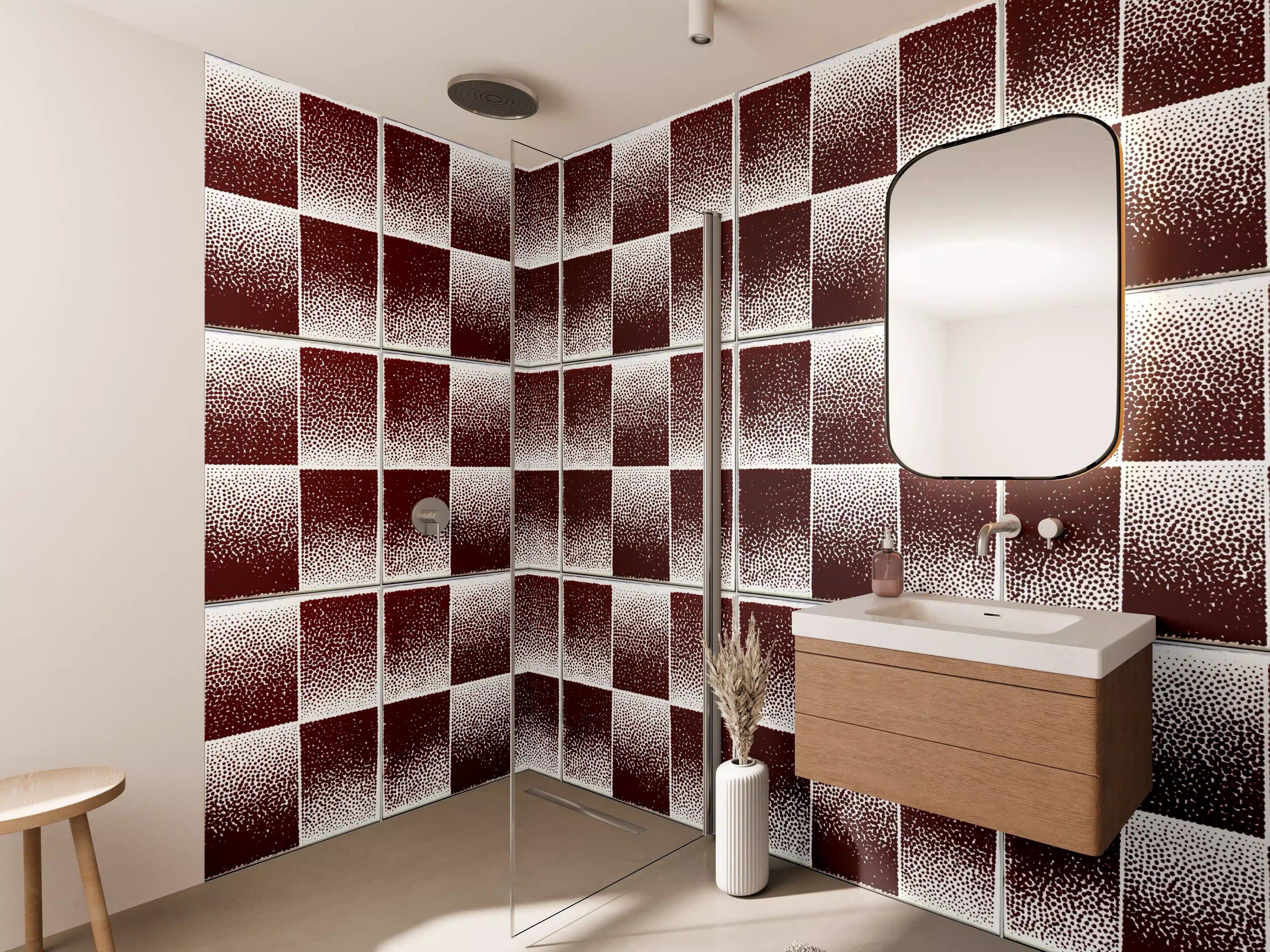 Wandverkleidung Bad - Bunte Mosaikfliesen im minimalistischen Design