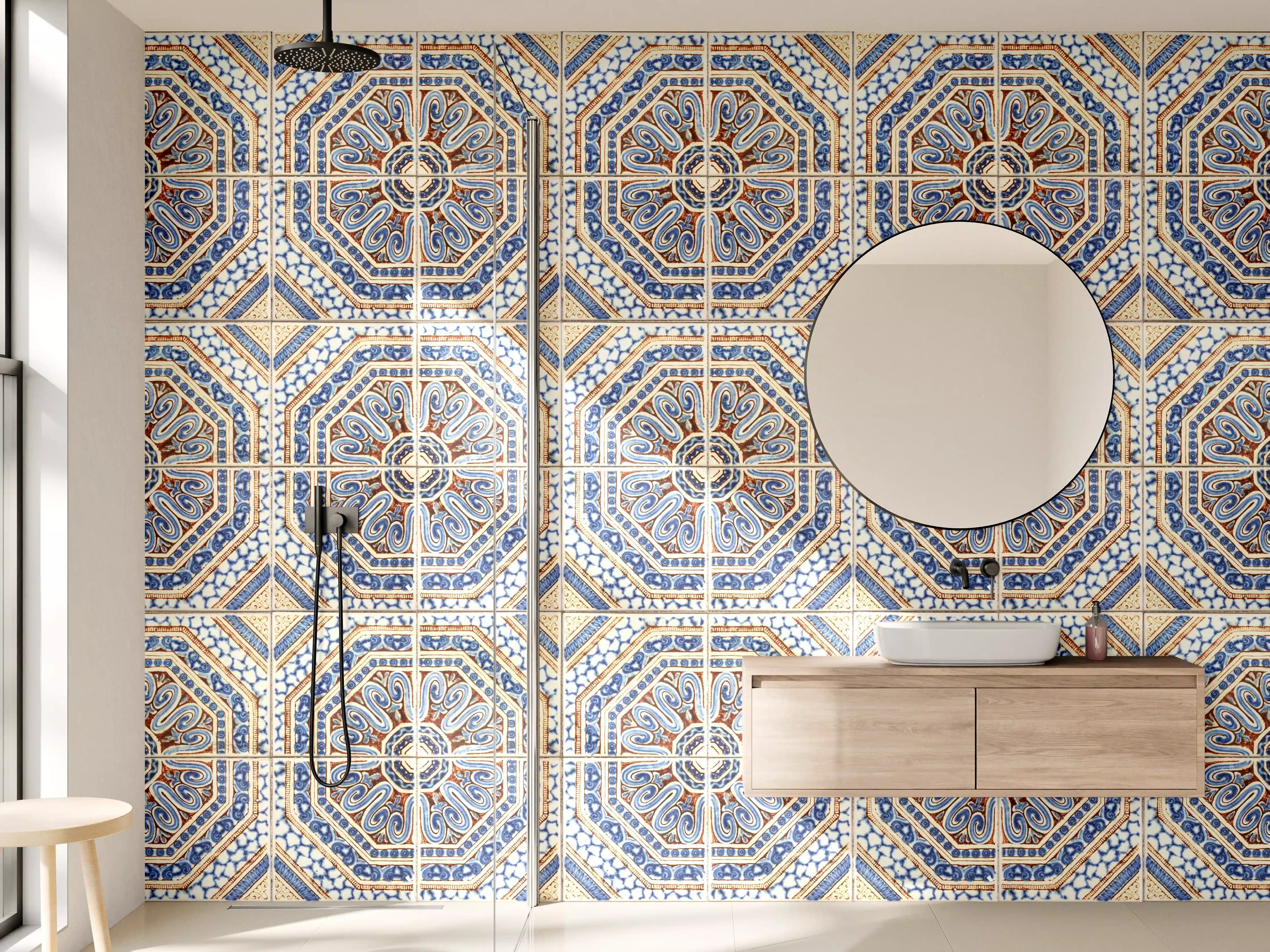 Wandverkleidung Bad - Bunte Mosaikwand mit arabischen Mustern