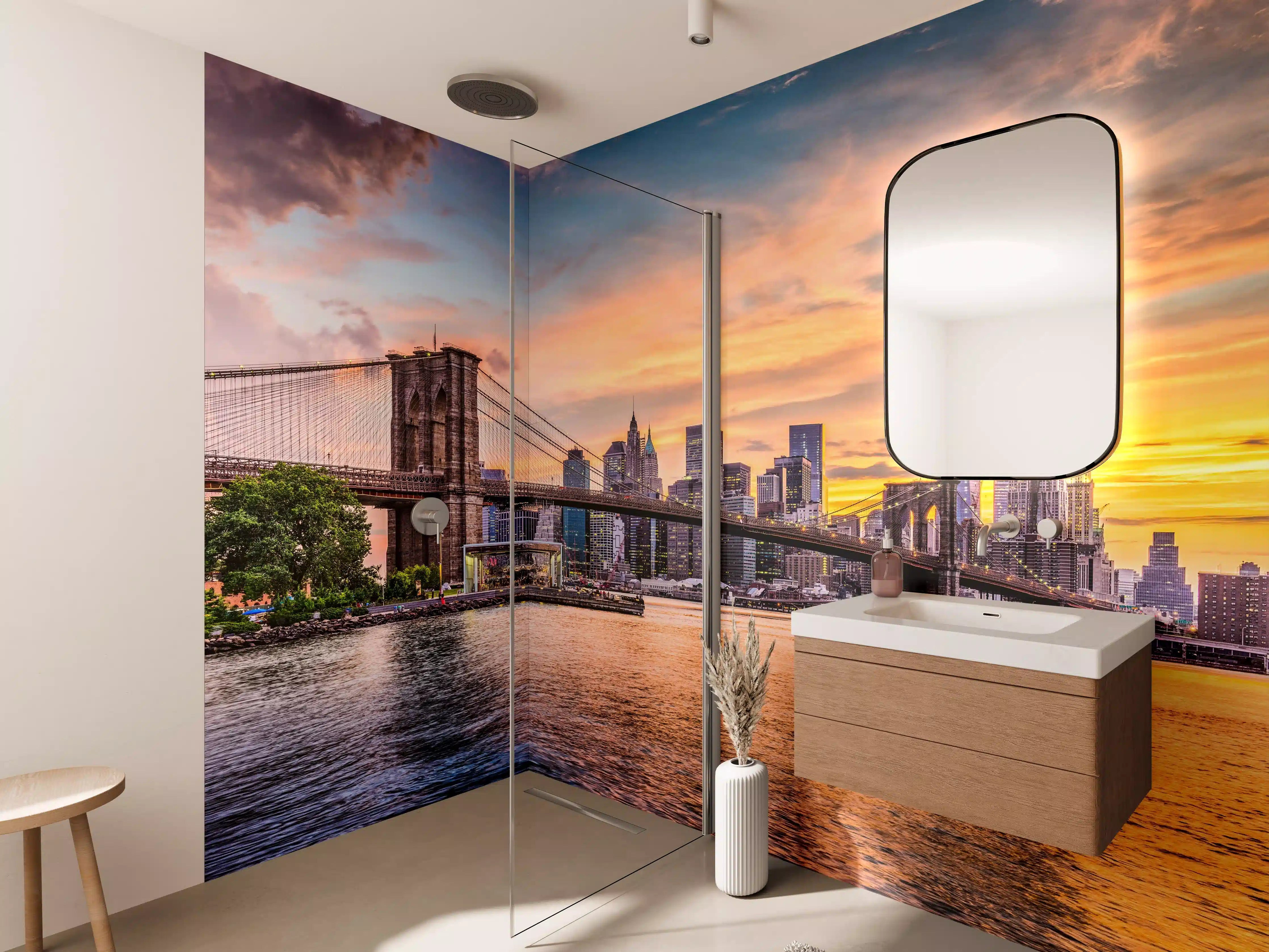 Wandverkleidung Bad - Bunte New York Skyline