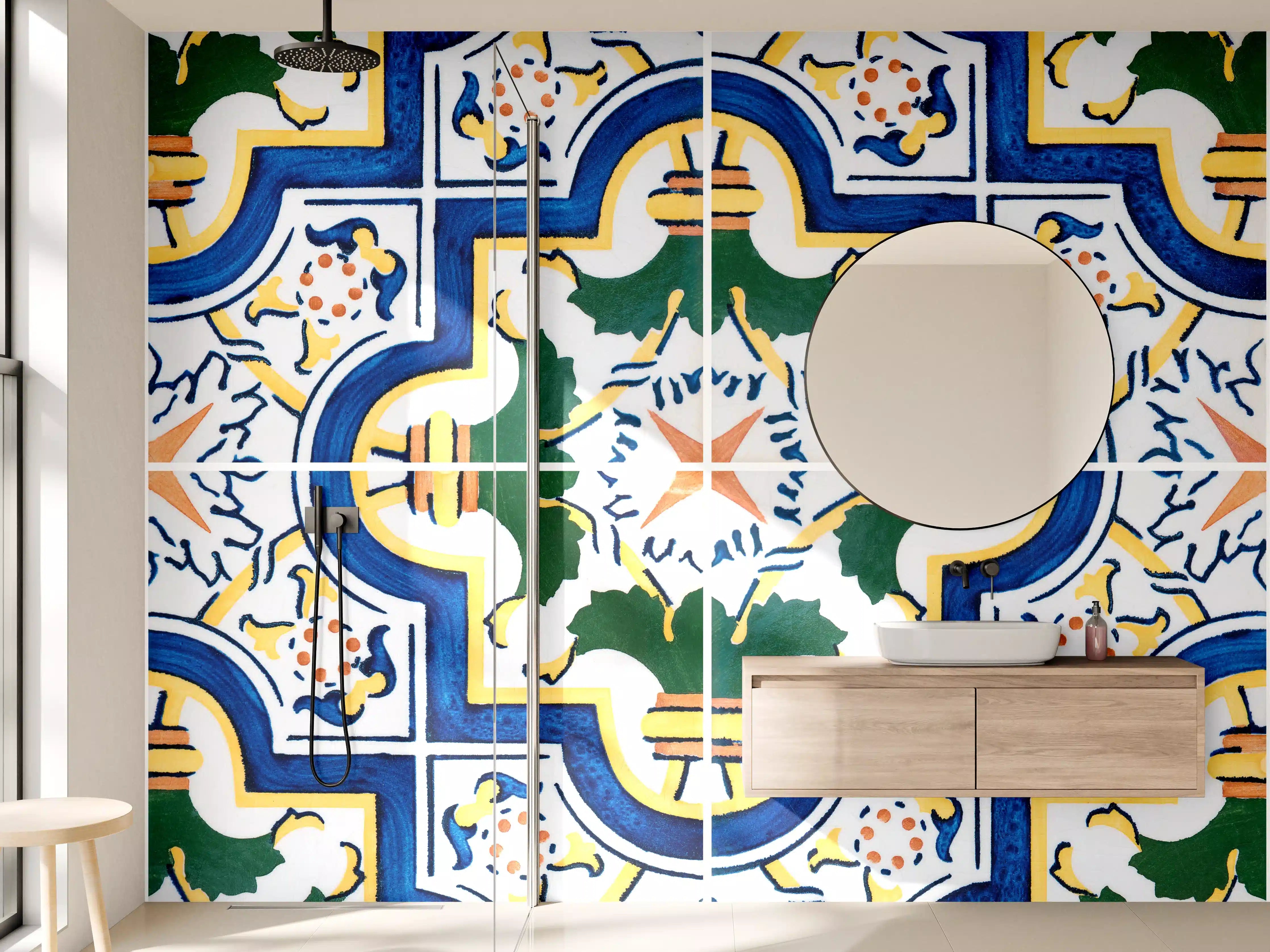 Wandverkleidung Bad - Bunte Ornamentfliesen mit traditionellem Design