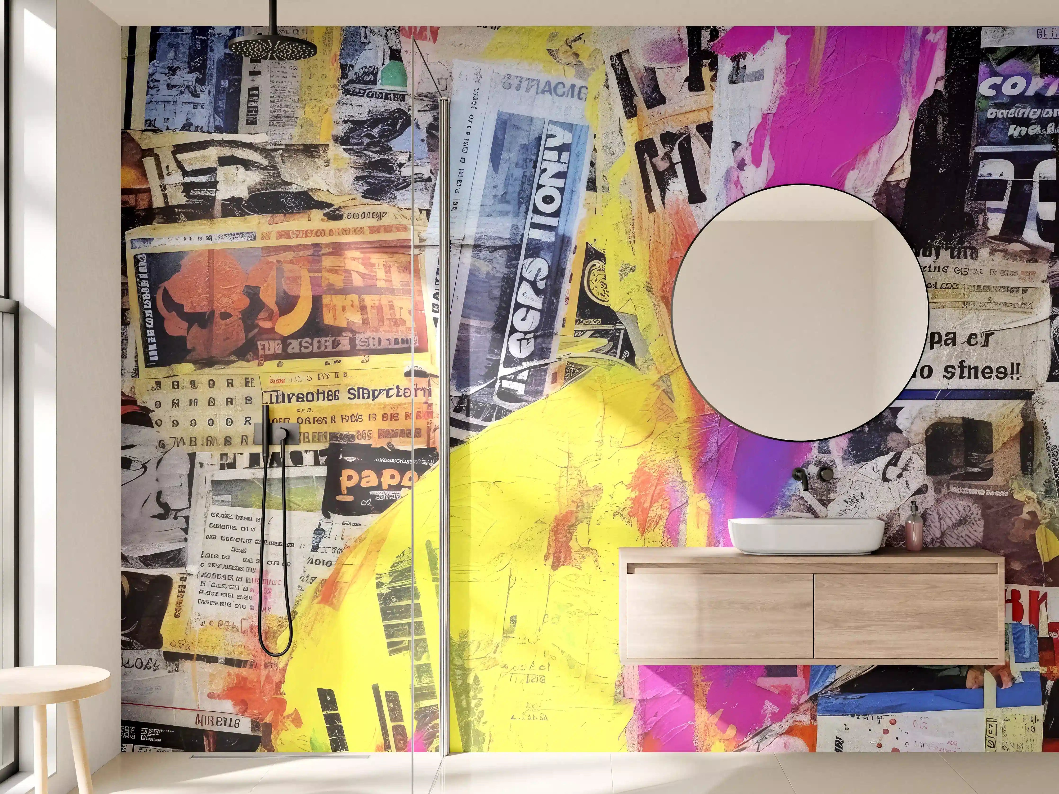 Wandverkleidung Bad - Bunte Papier-Collage Kunst