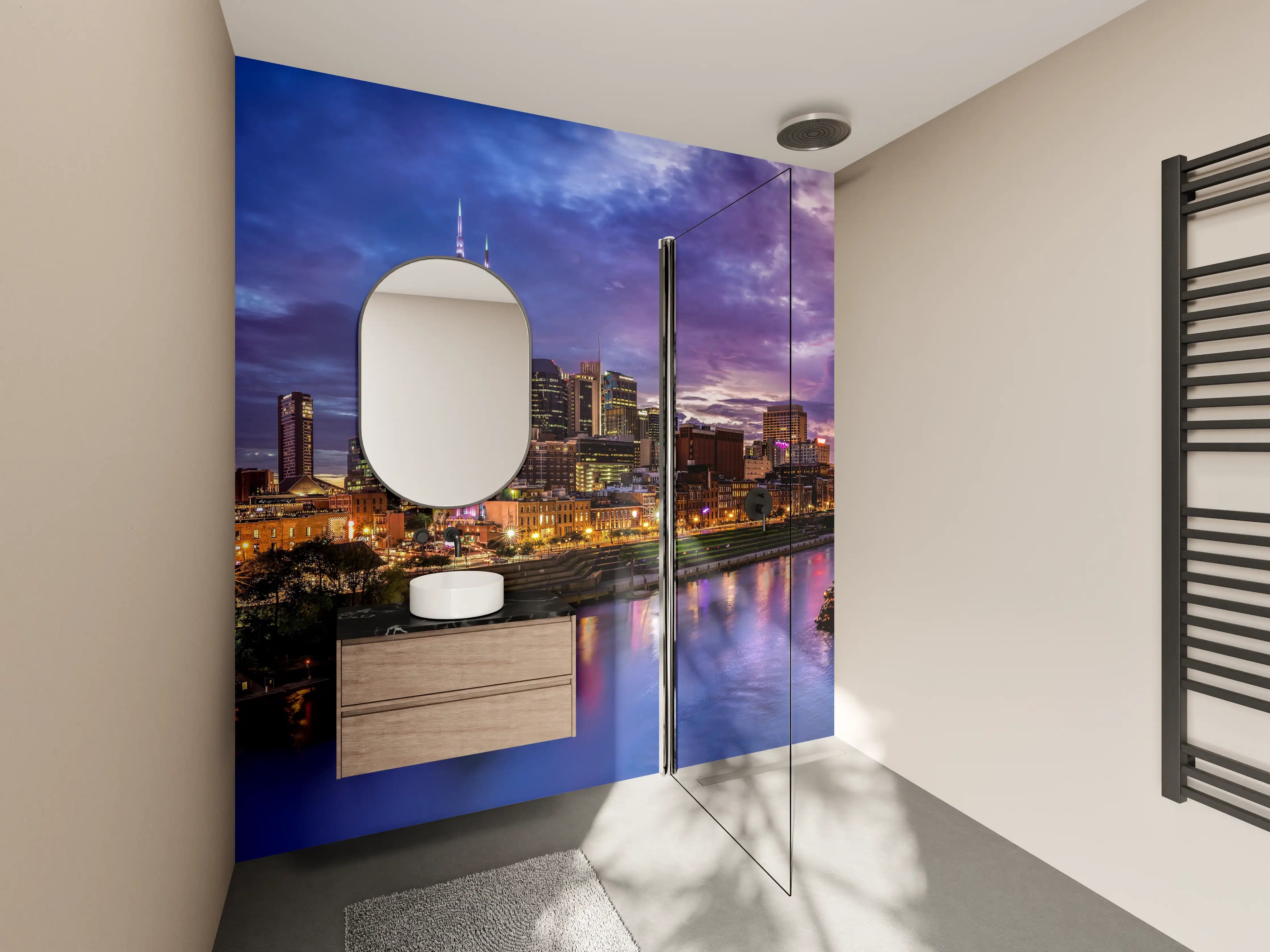 Wandverkleidung Bad - Bunte Skyline von Nashville