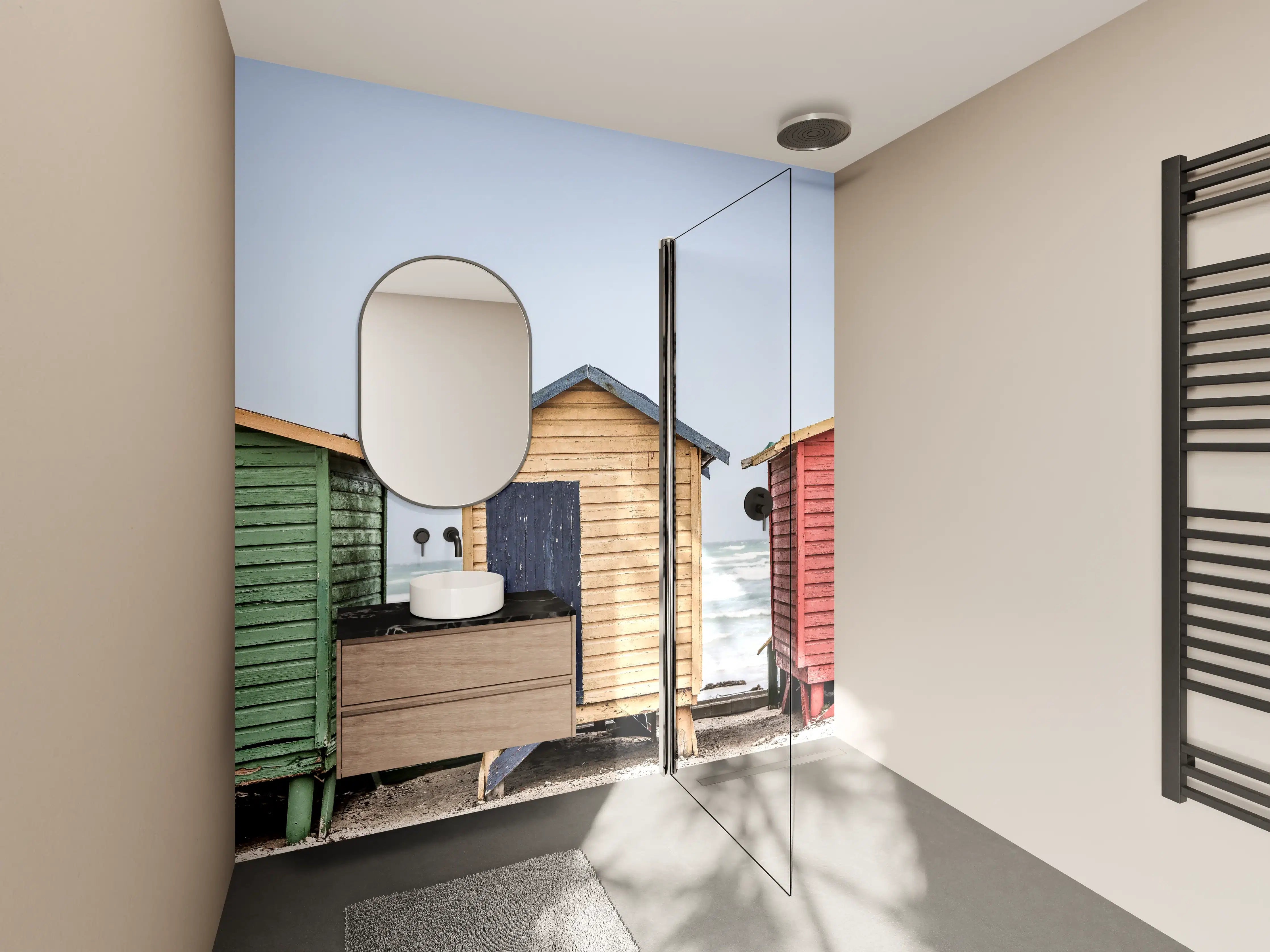 Wandverkleidung Bad - Bunte Strandhaus-Trio