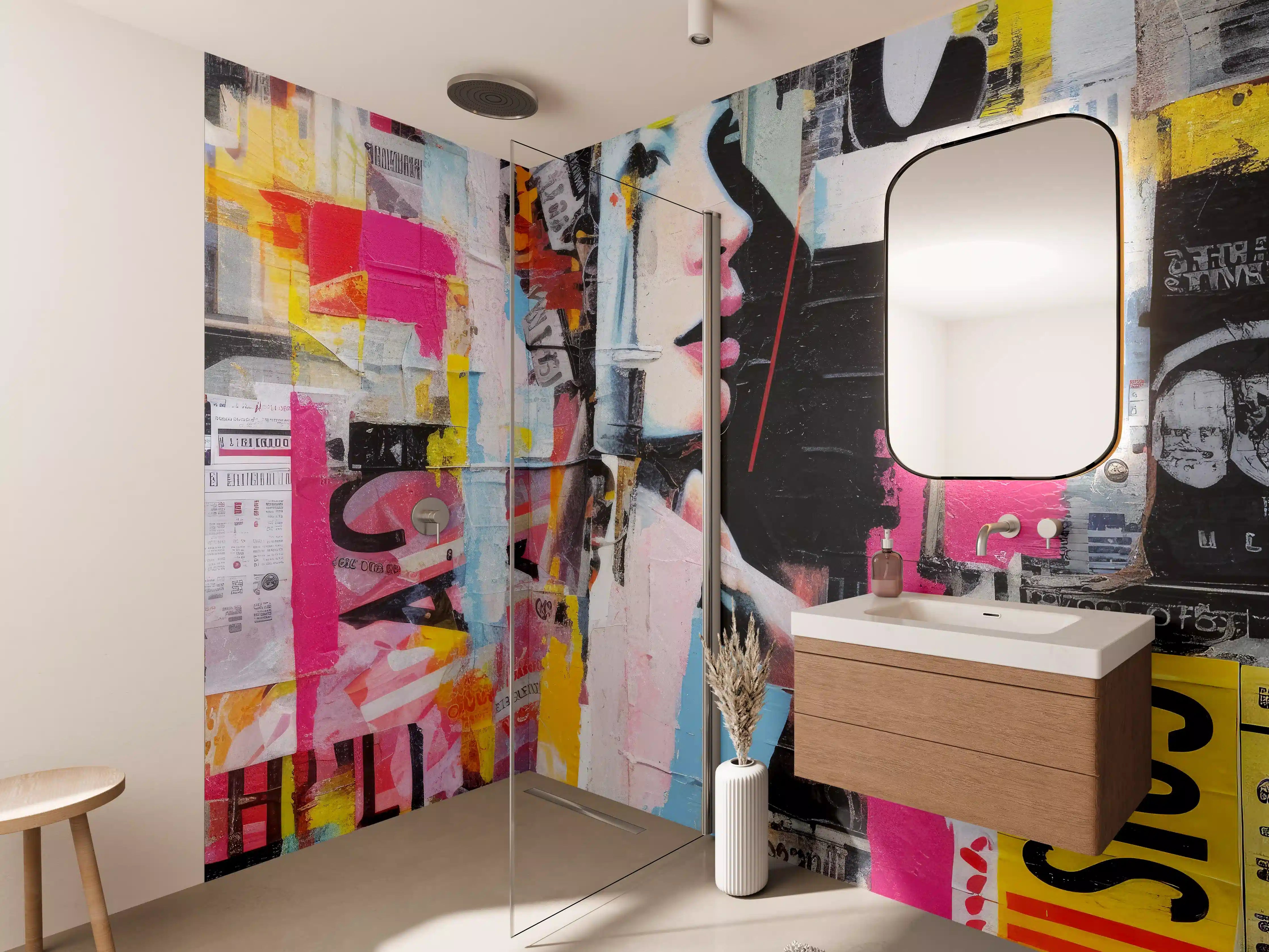 Wandverkleidung Bad - Bunte Urban-Art-Kollage