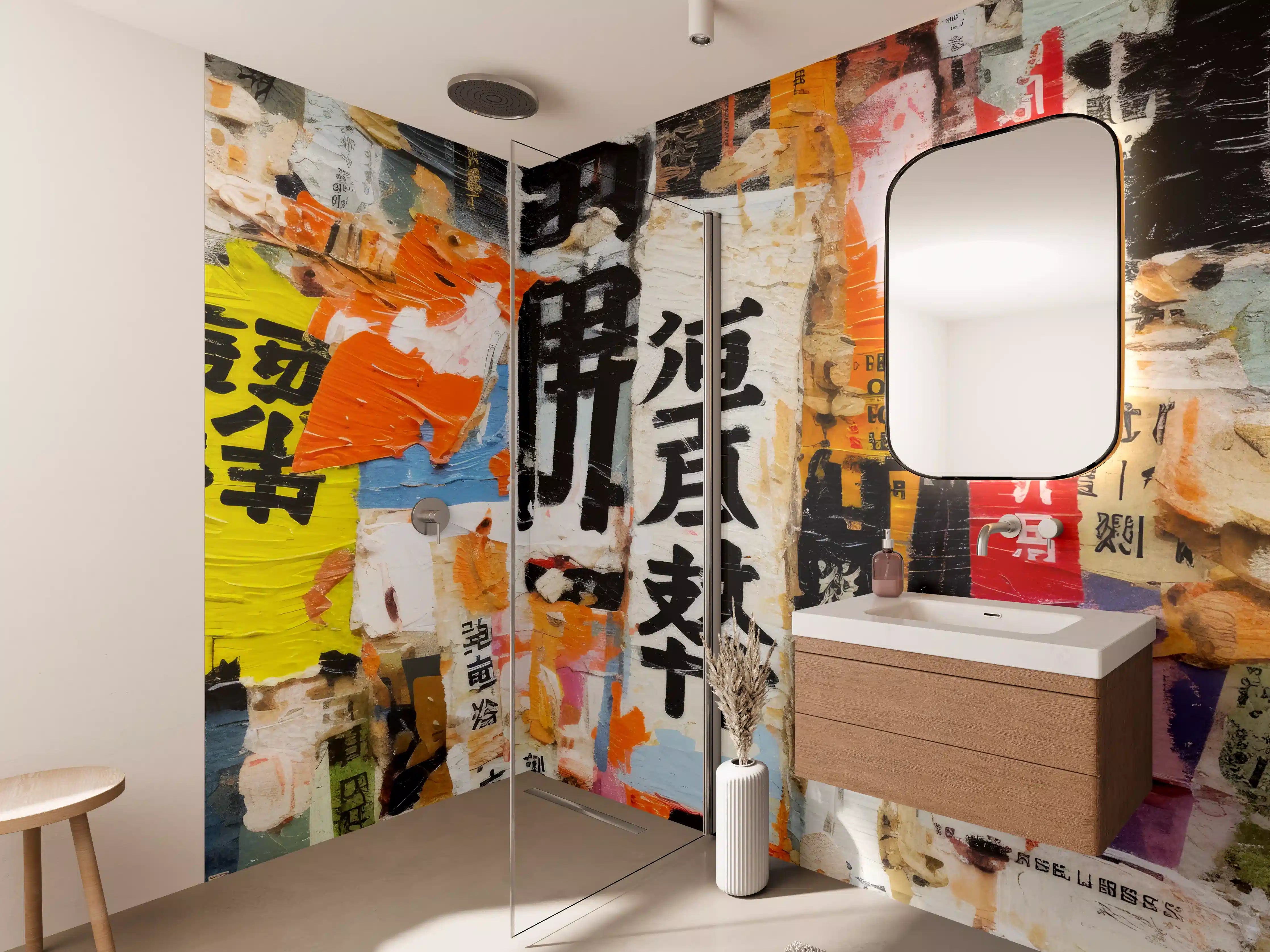 Wandverkleidung Bad - Bunte Urban-Collage Textur
