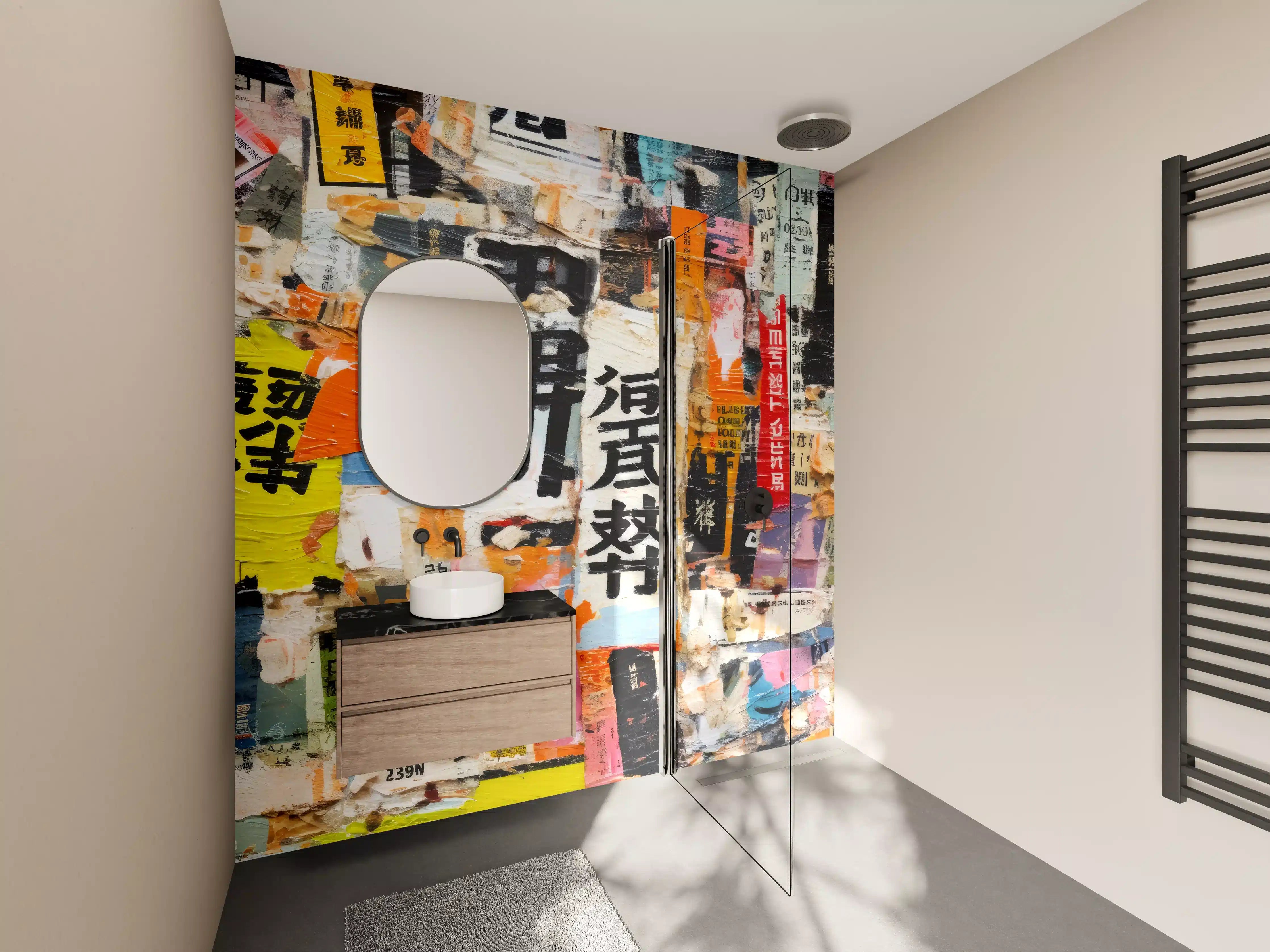 Wandverkleidung Bad - Bunte Urban-Collage Textur