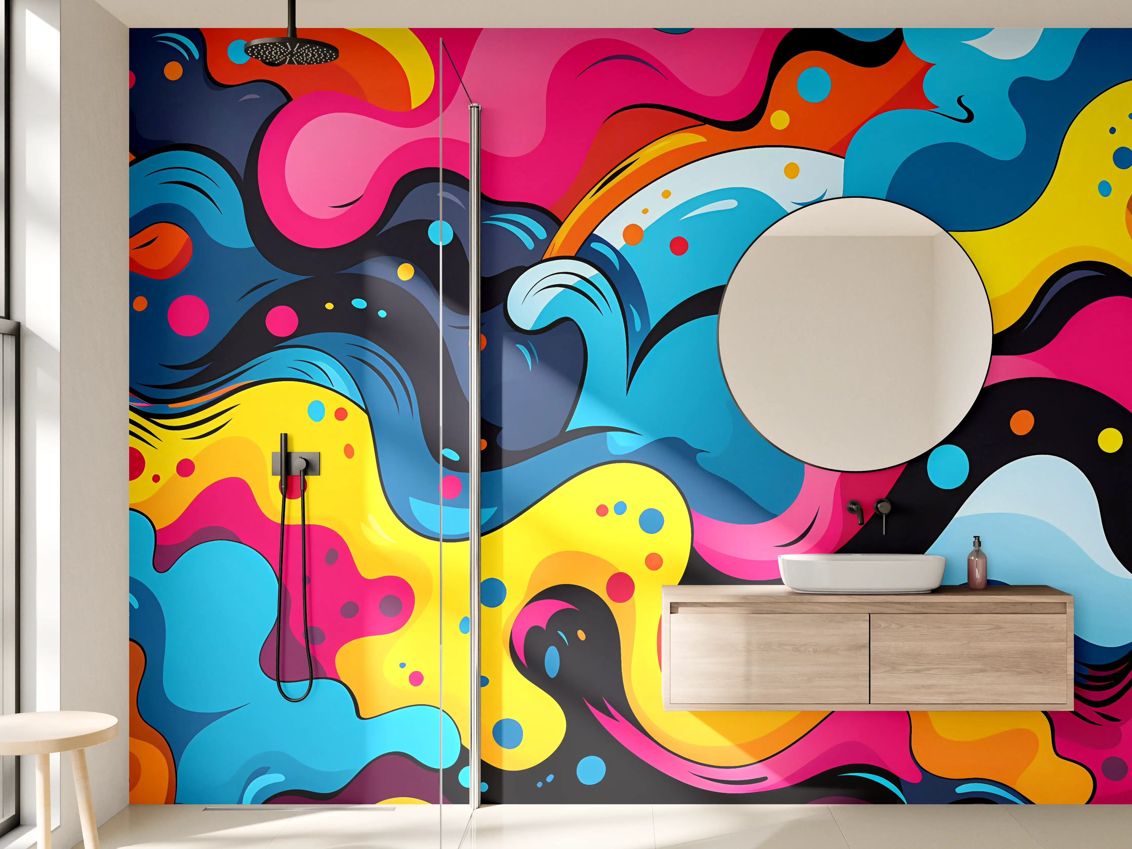 Wandverkleidung Bad - Bunte abstrakte Farbströme