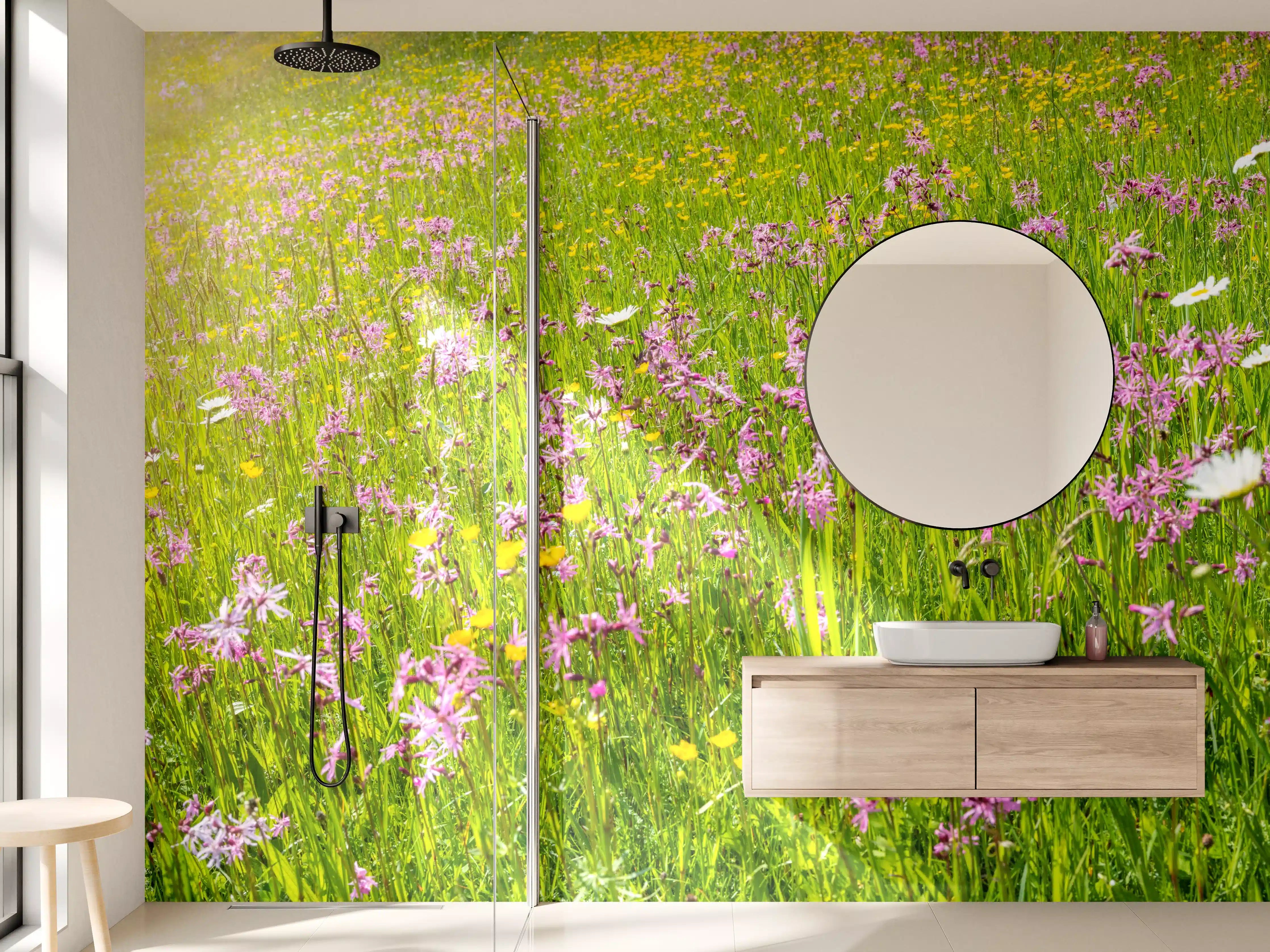 Wandverkleidung Bad - Bunter Frühlingsblumenmeer